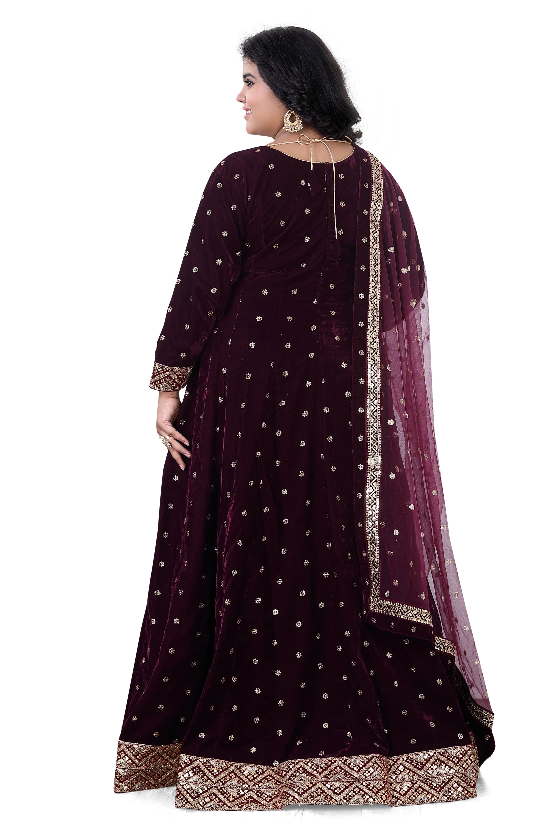 Plus Size Wine Velvet Gown - Premium Partywear Gown from Dulhan Exclusives - Just $325! Shop now at Dulhan Exclusives