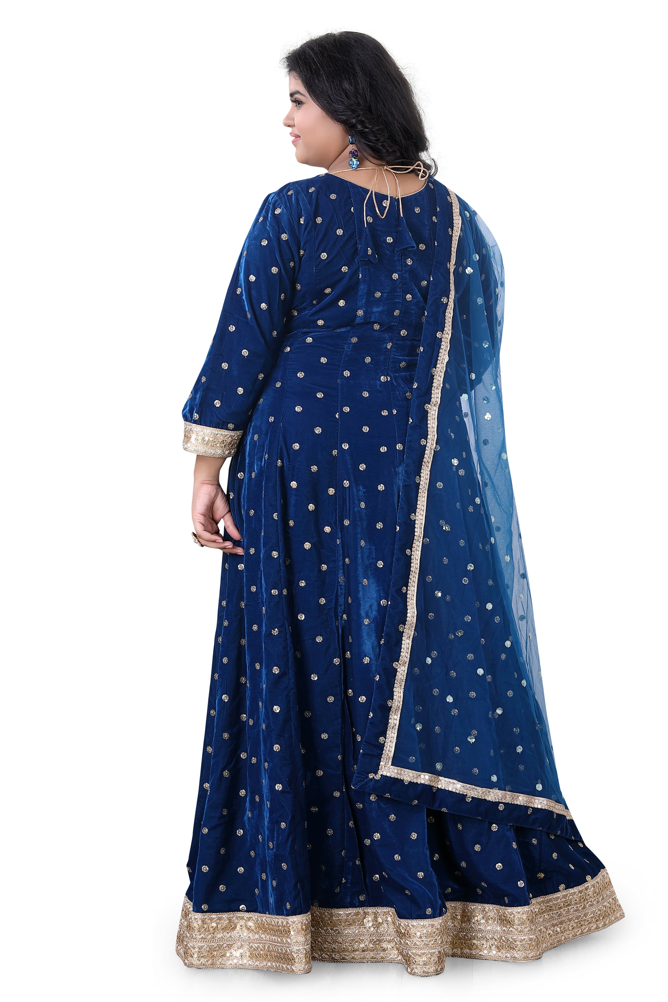 Plus Size Peacock Blue Velvet Gown
