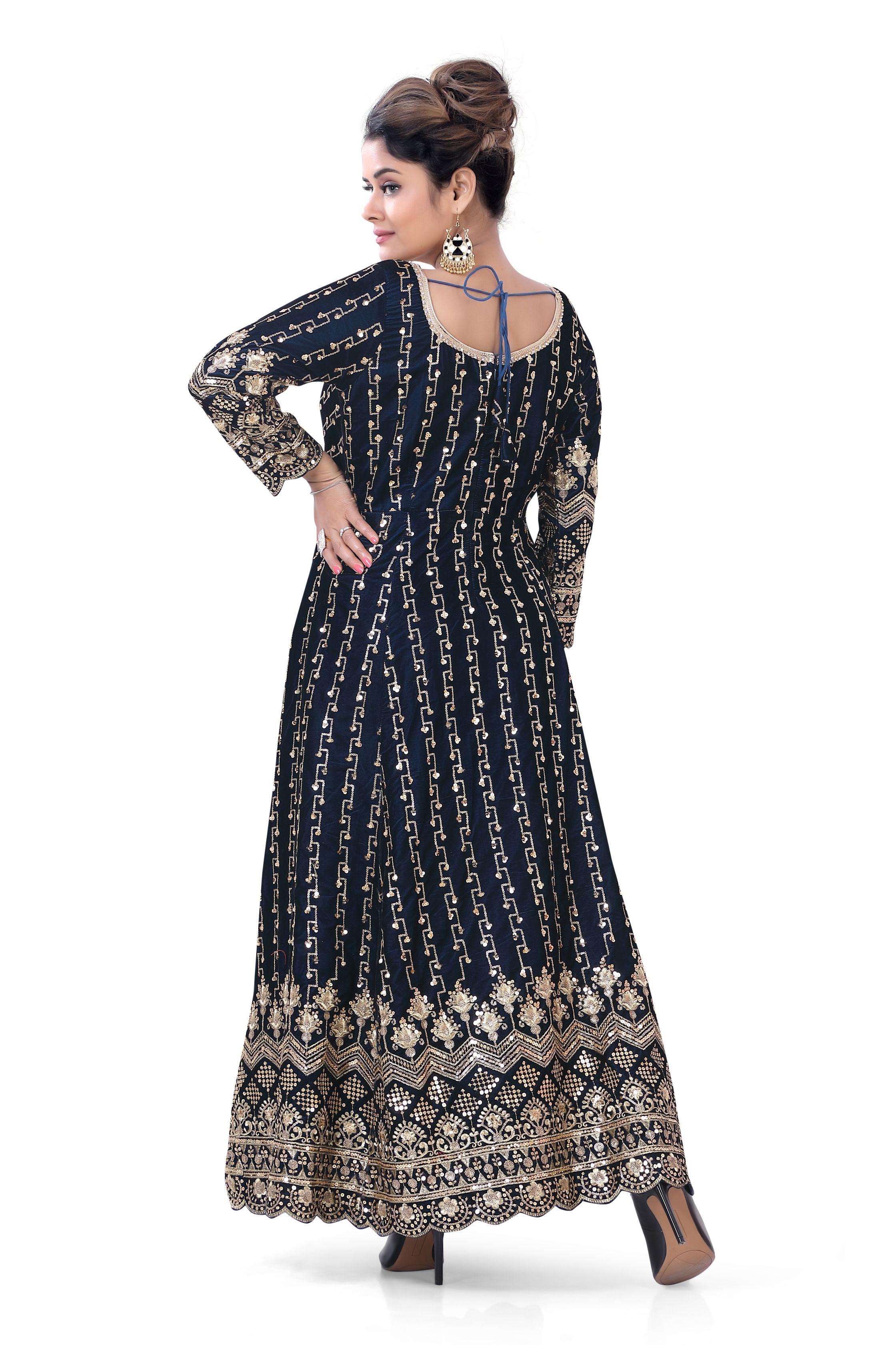 Navy Blue Velvet Gown: Partywear Gown by dulhan exclusives – Dulhan ...