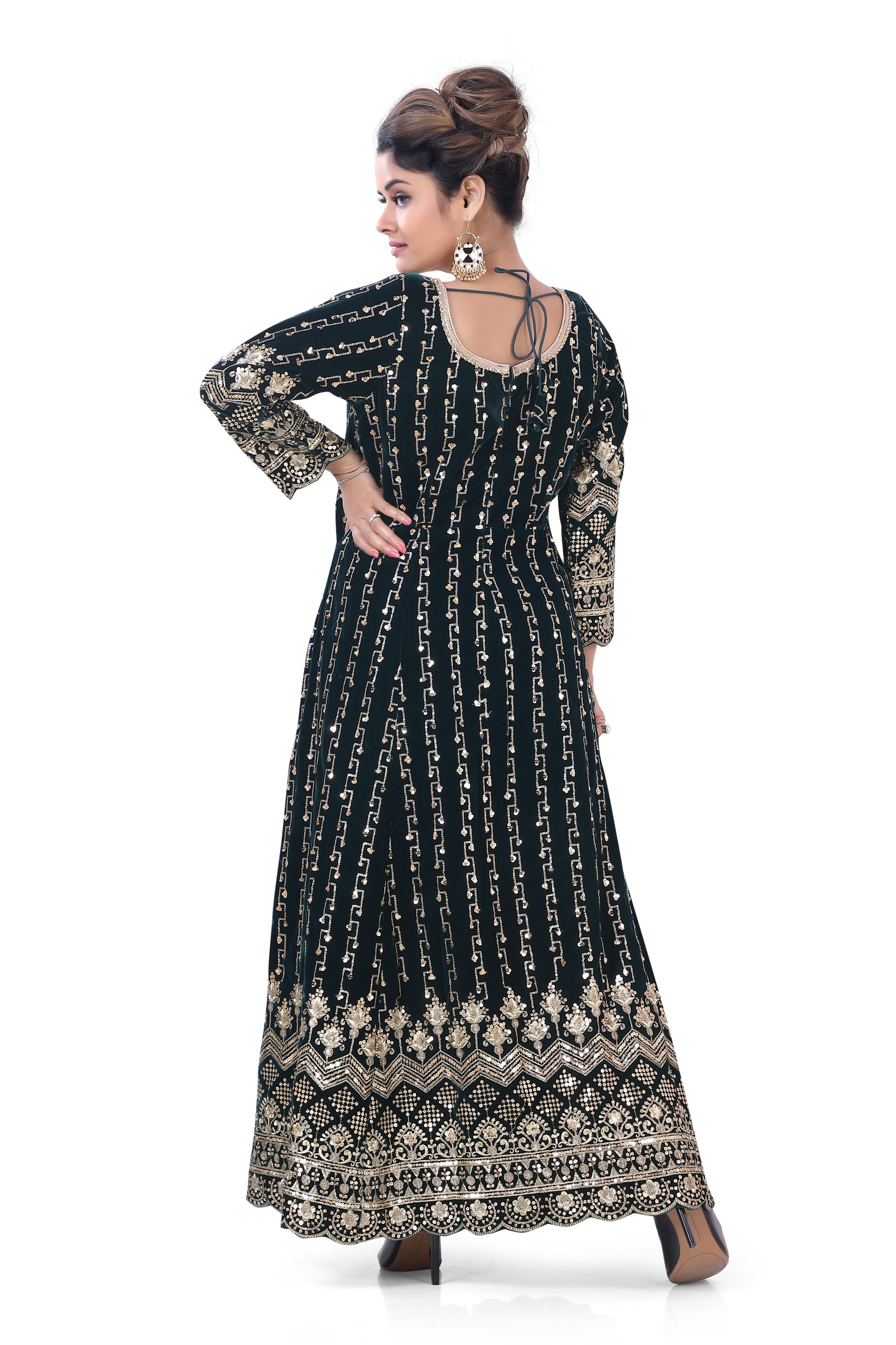 Black Velvet Gown with Resham Embroidery