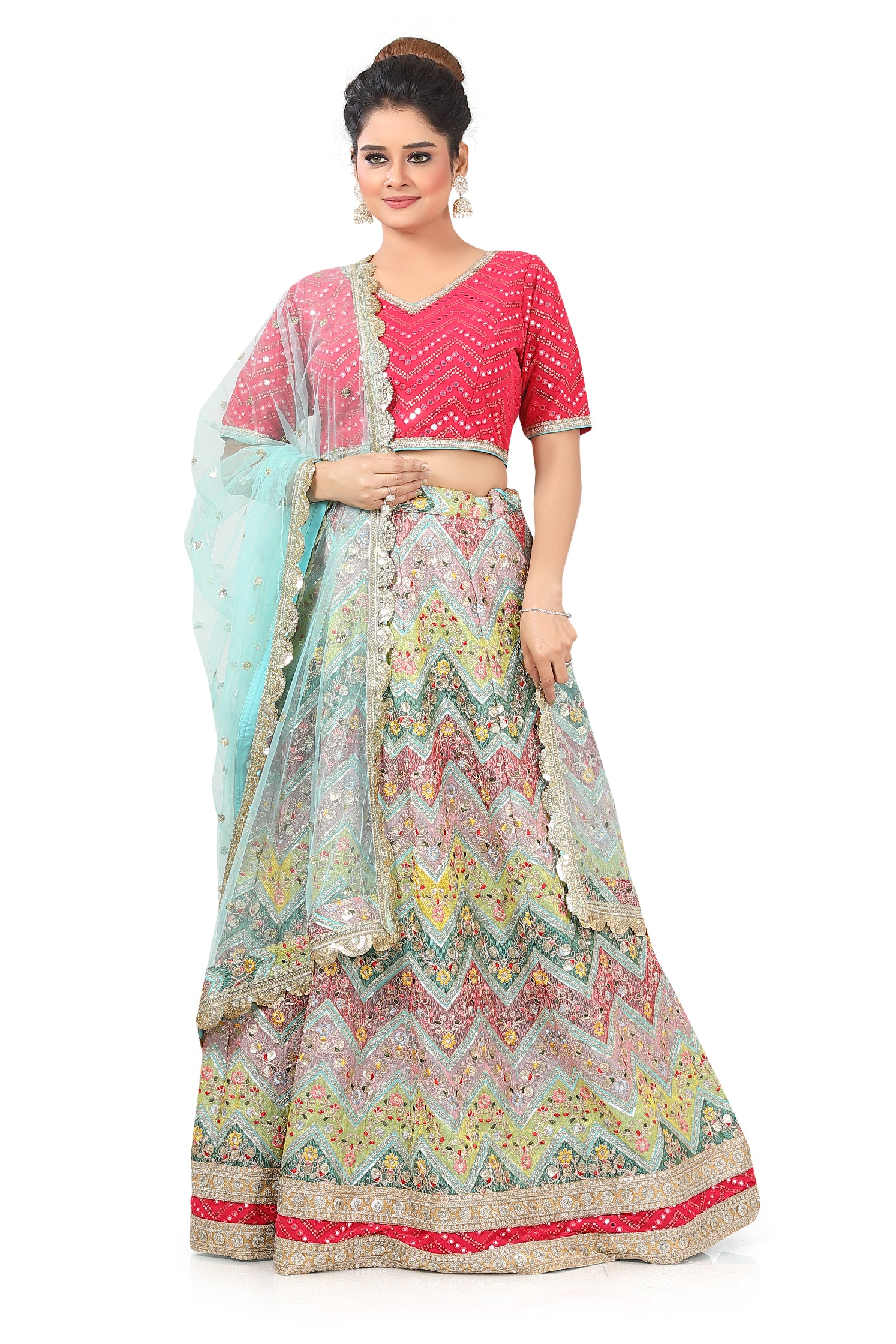 Pink-Blue Lehenga Choli