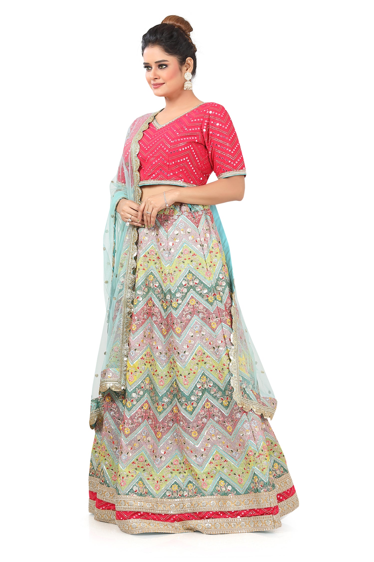 Pink-Blue Lehenga Choli