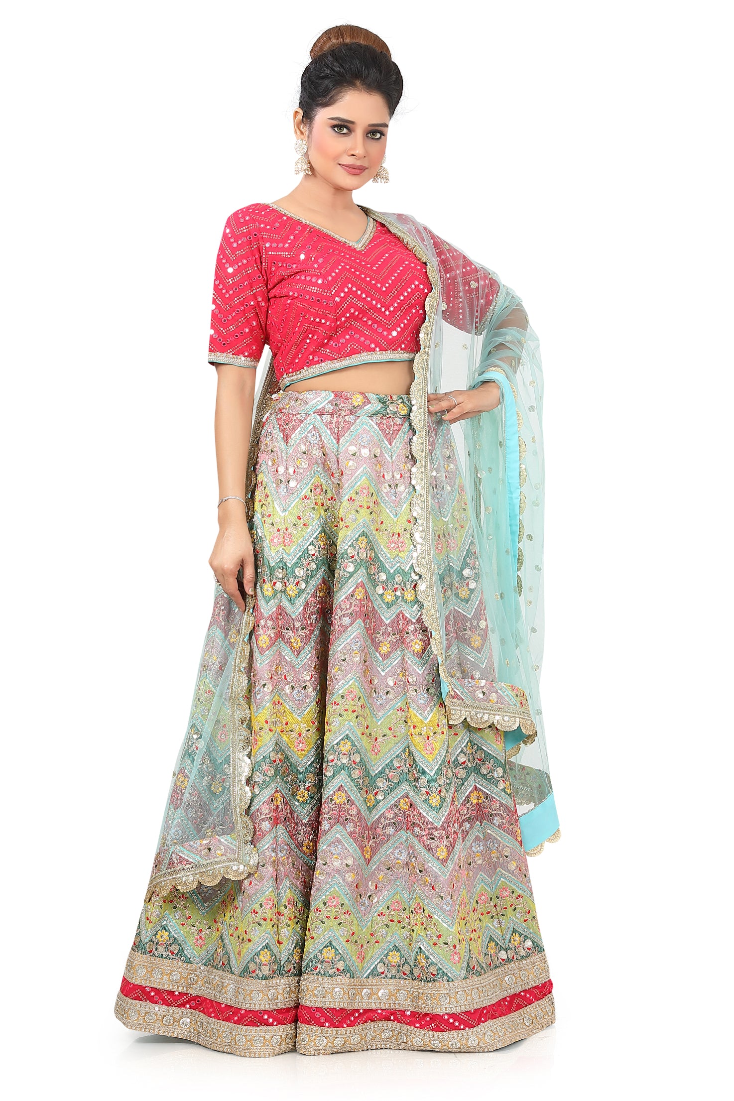 Pink-Blue Lehenga Choli