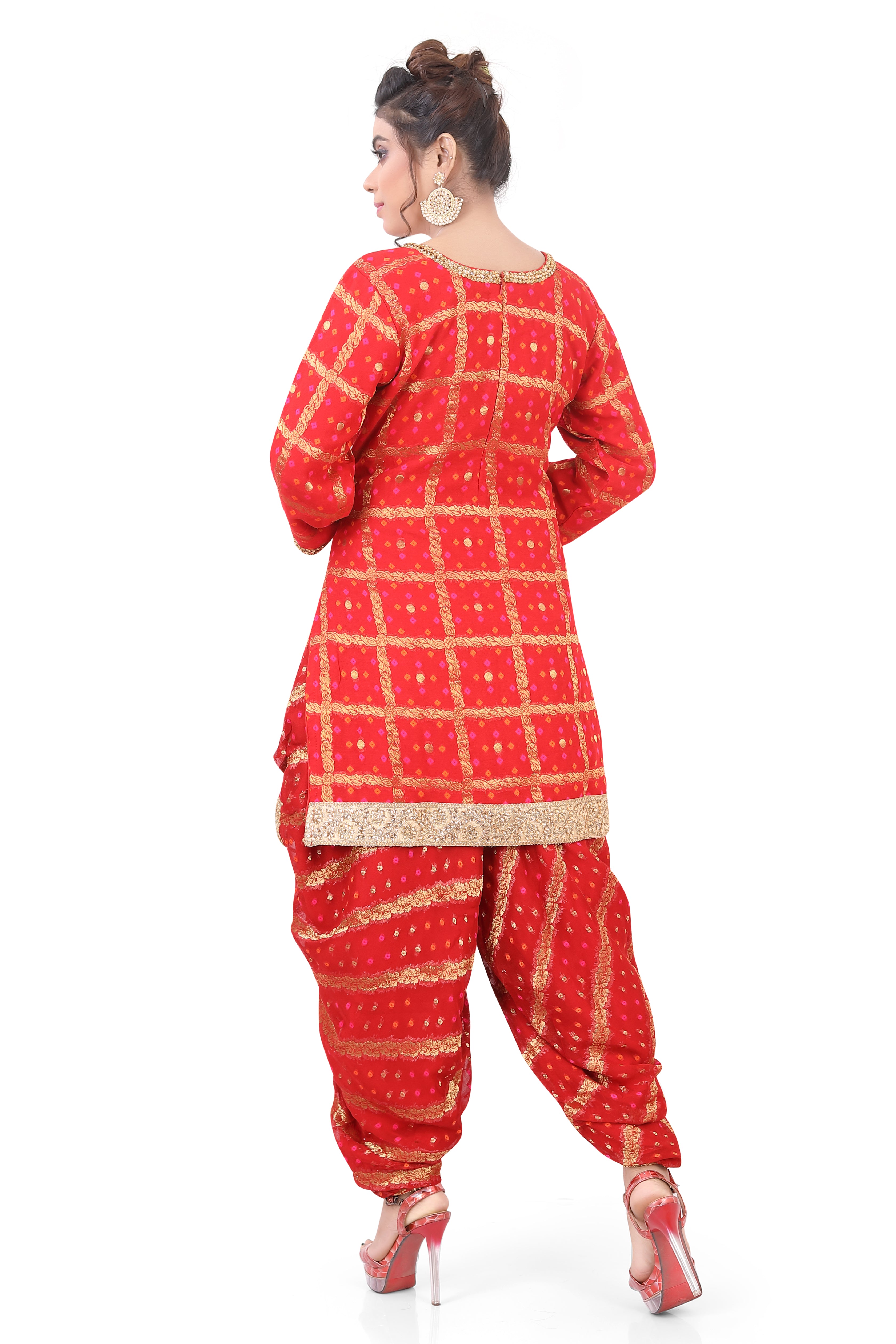 Red Butti Top Dhoti Suit