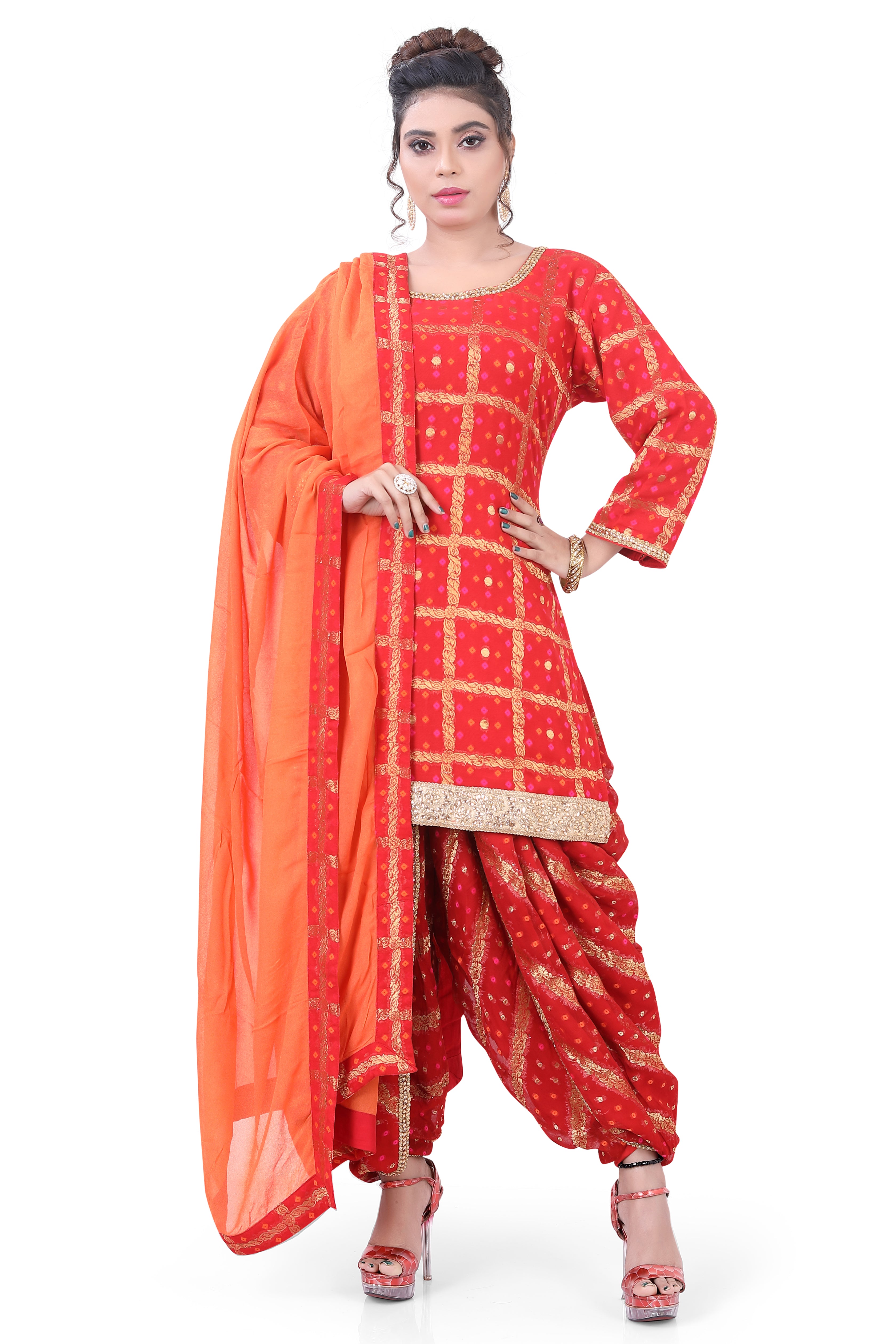 Red Butti Top Dhoti Suit