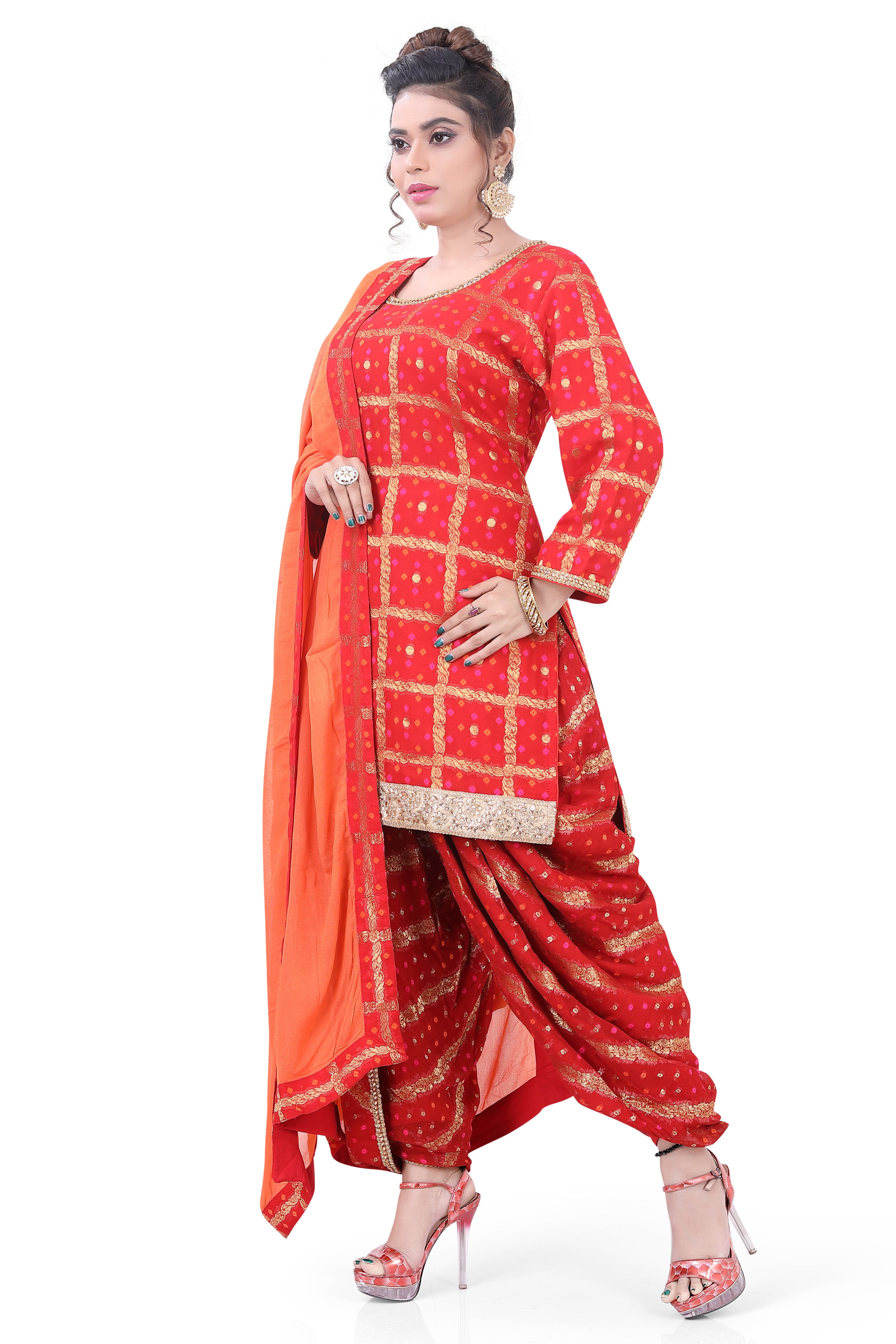 Red Butti Top Dhoti Suit