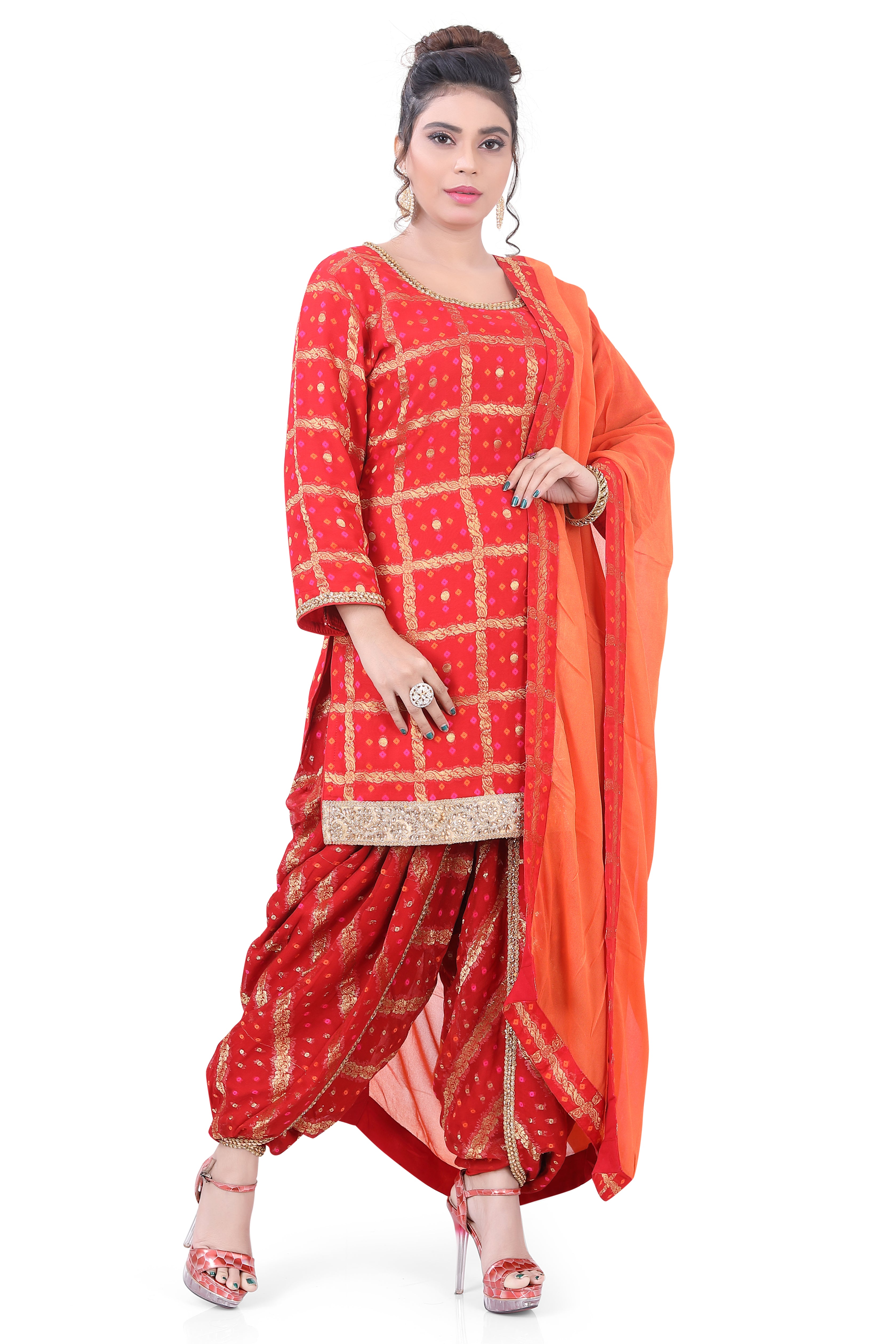 Red Butti Top Dhoti Suit