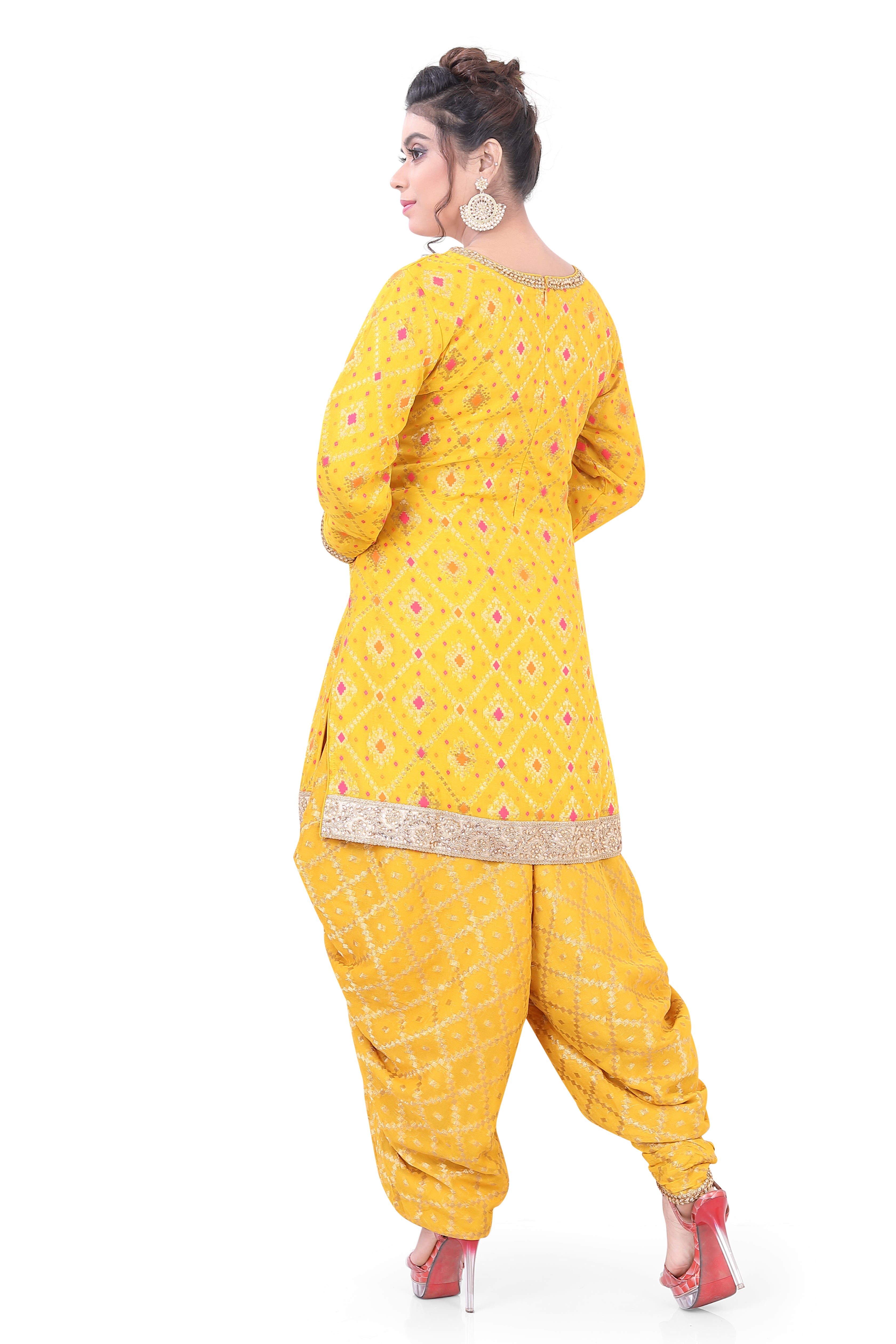 Yellow Butti Top Dhoti Suit