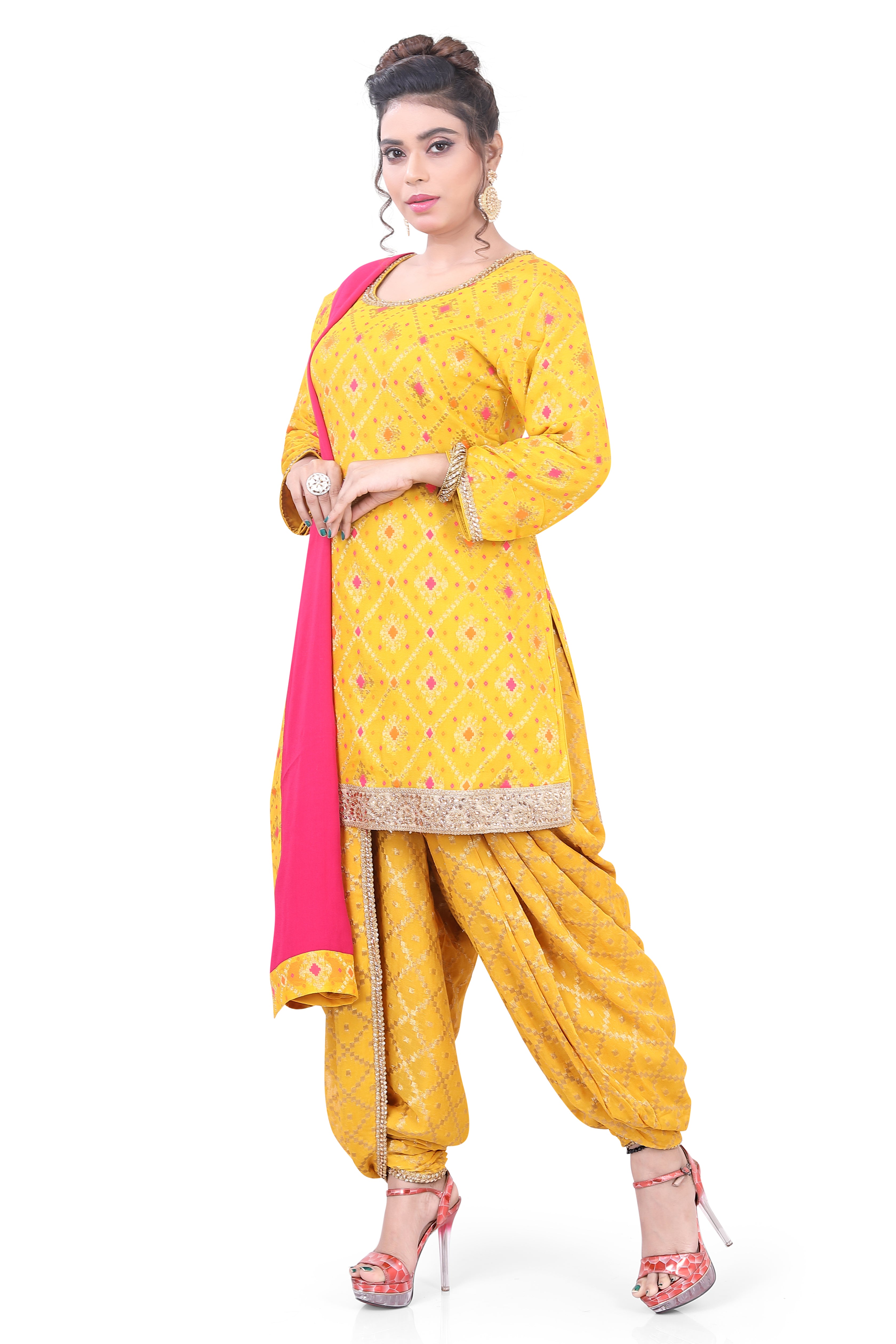 Yellow Butti Top Dhoti Suit