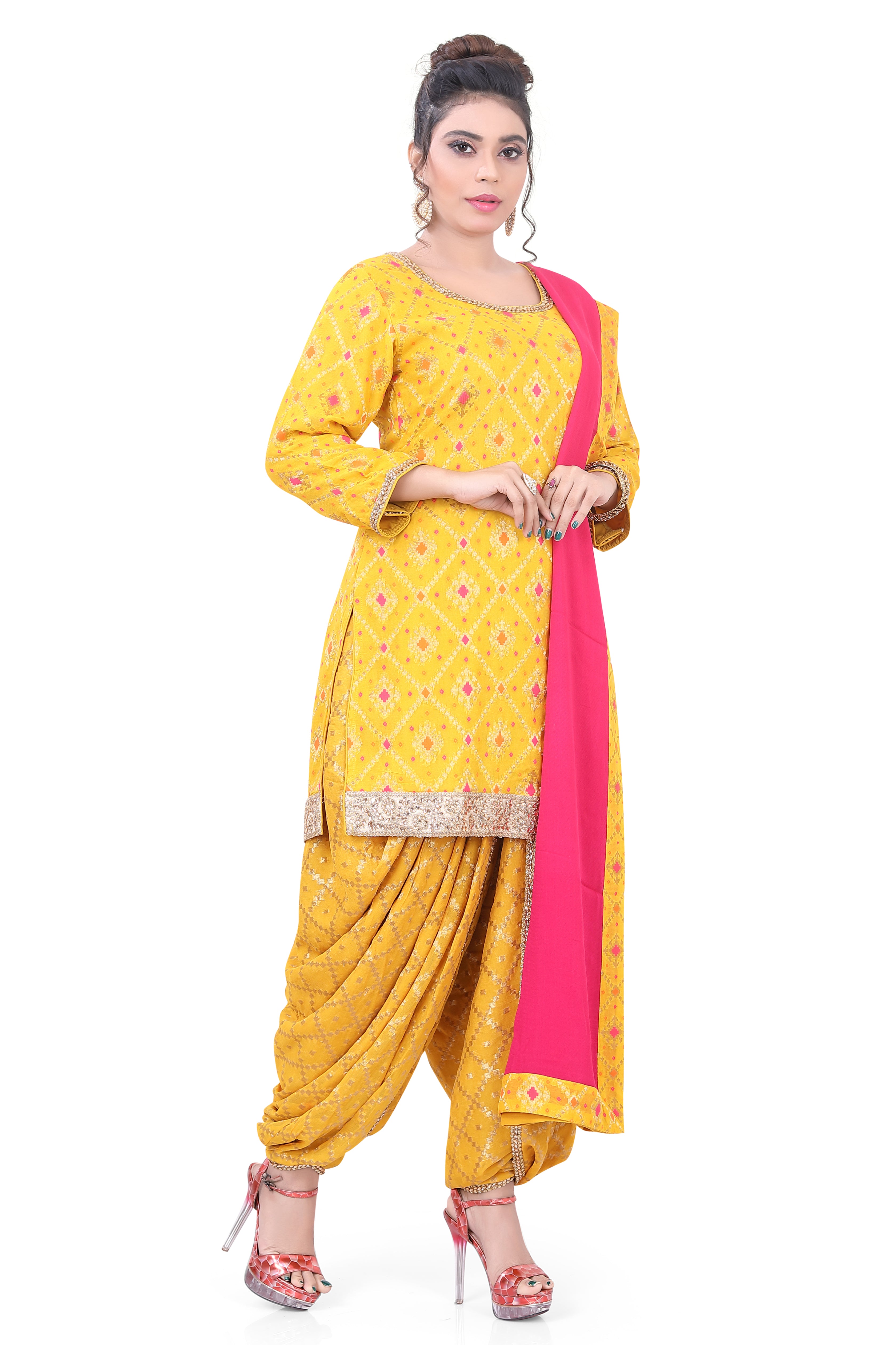 Yellow Butti Top Dhoti Suit