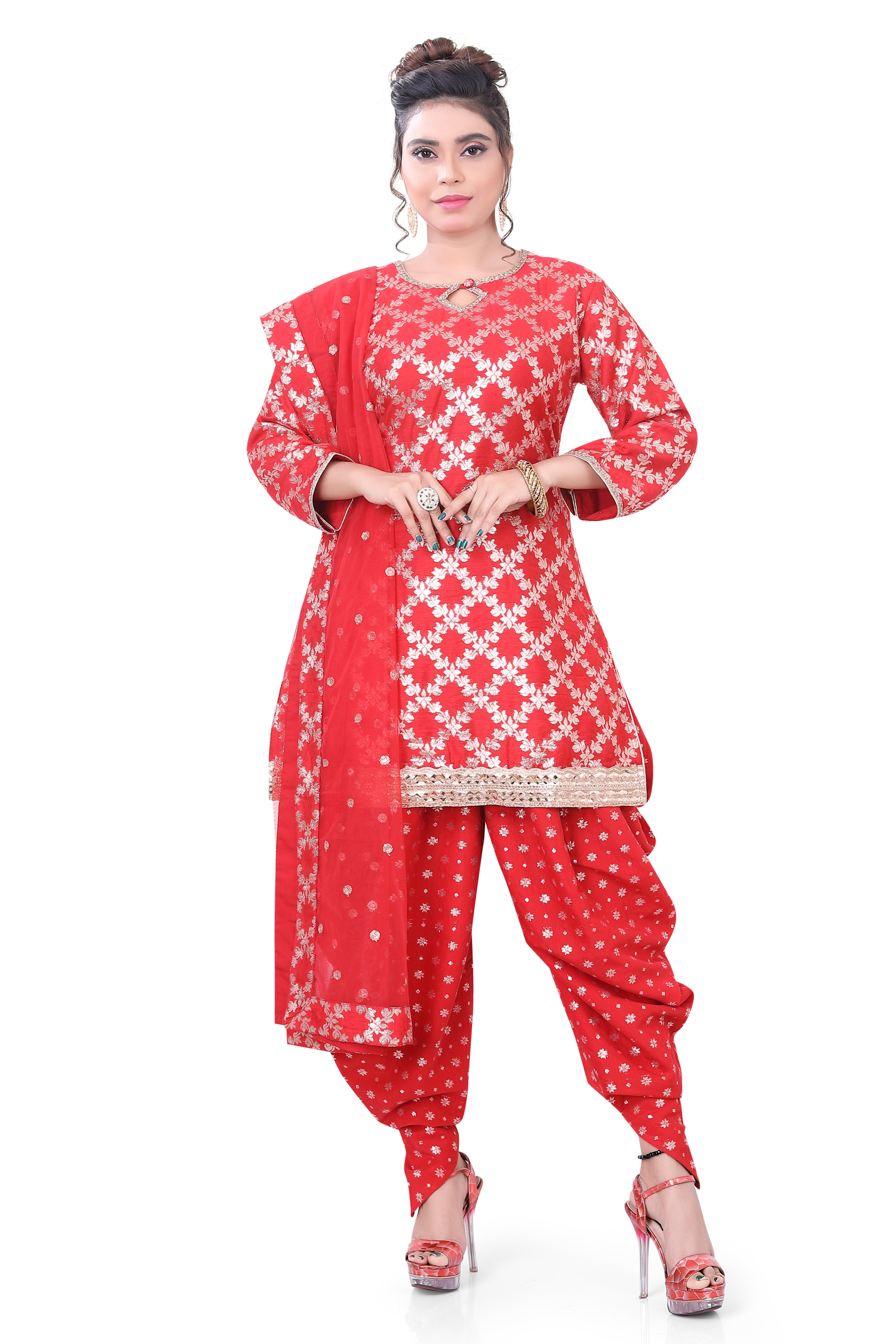 Red Top Dhoti Suit