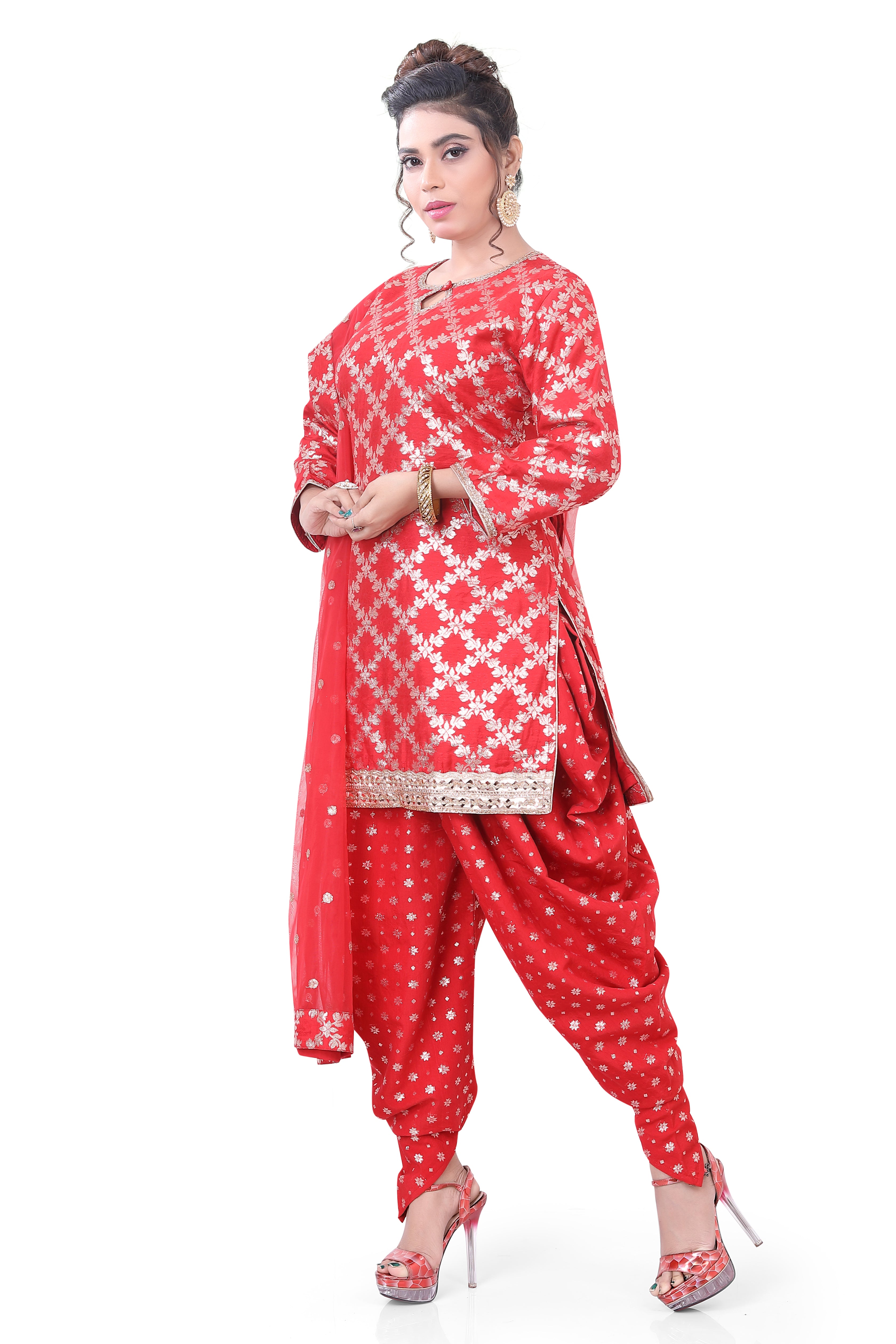 Red Top Dhoti Suit