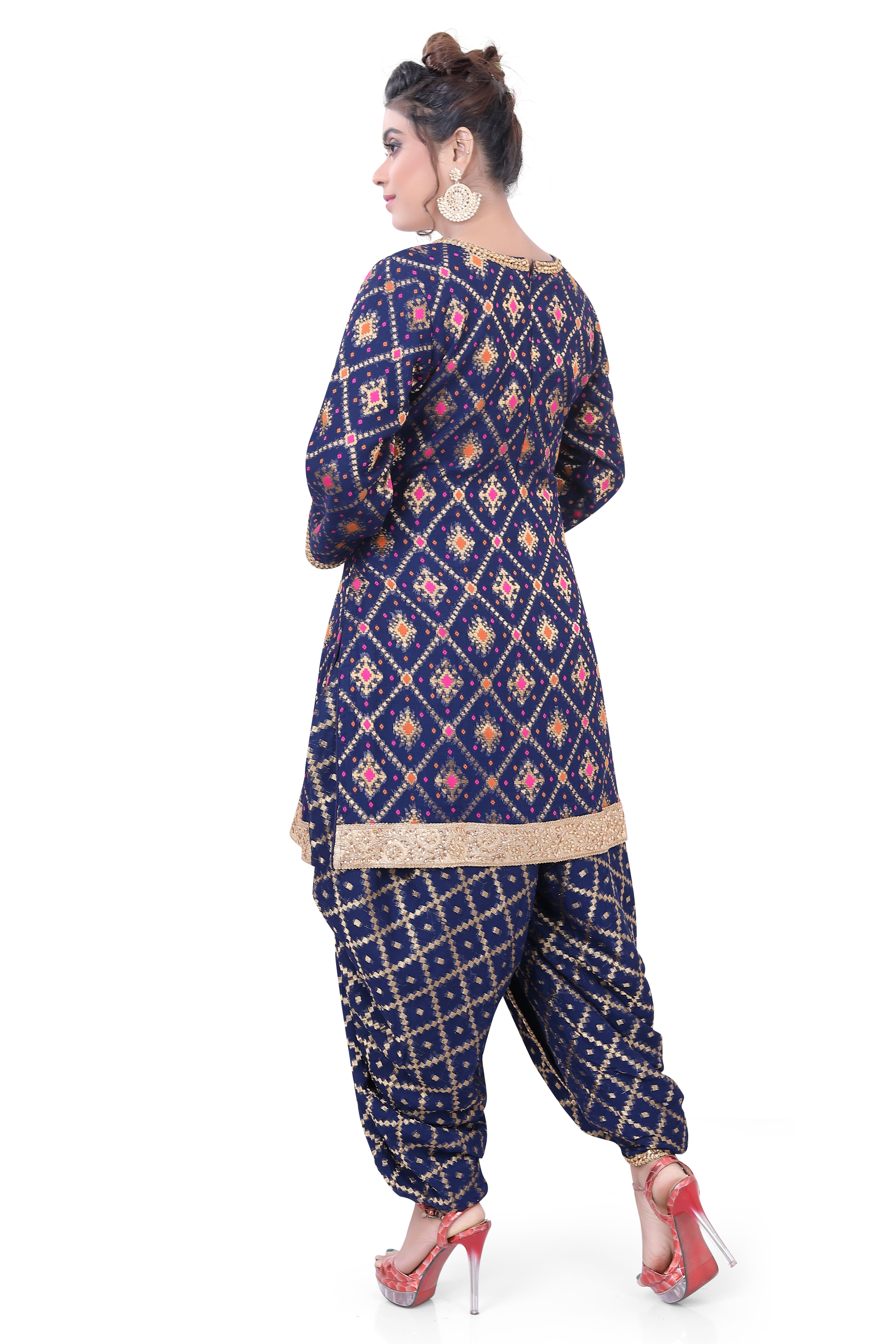 Blue Butti Top Dhoti Suit