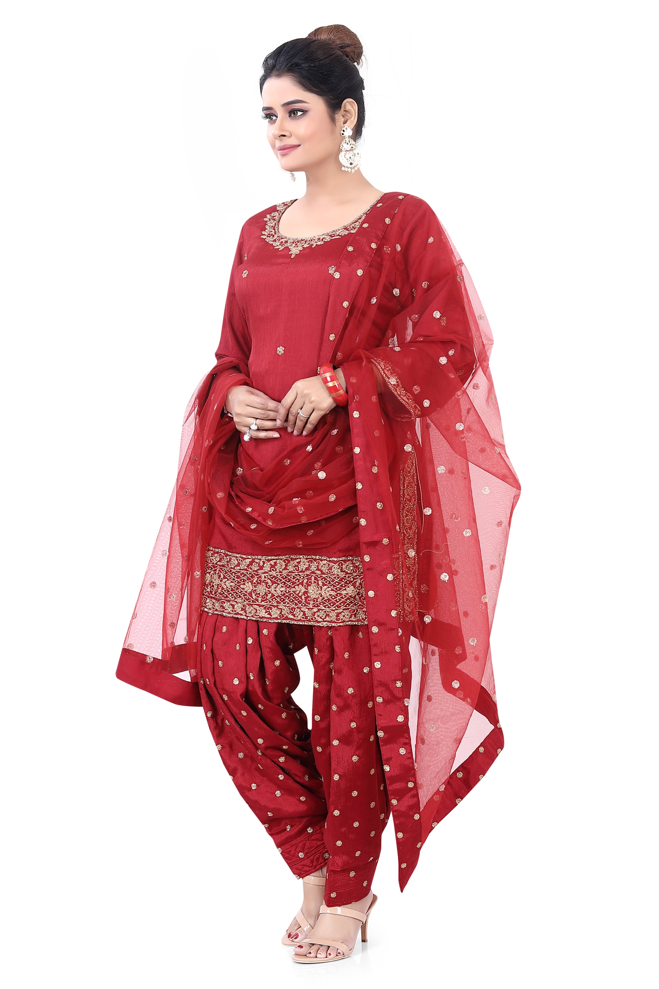 Maroon Chinon Dhoti Suit