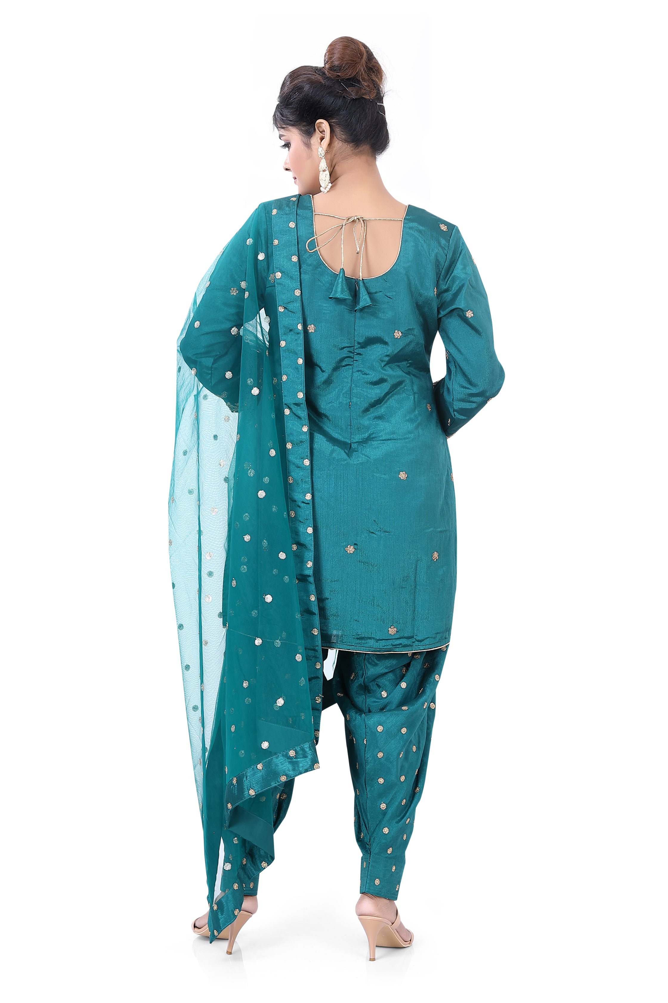 Green Chinon Dhoti Suit