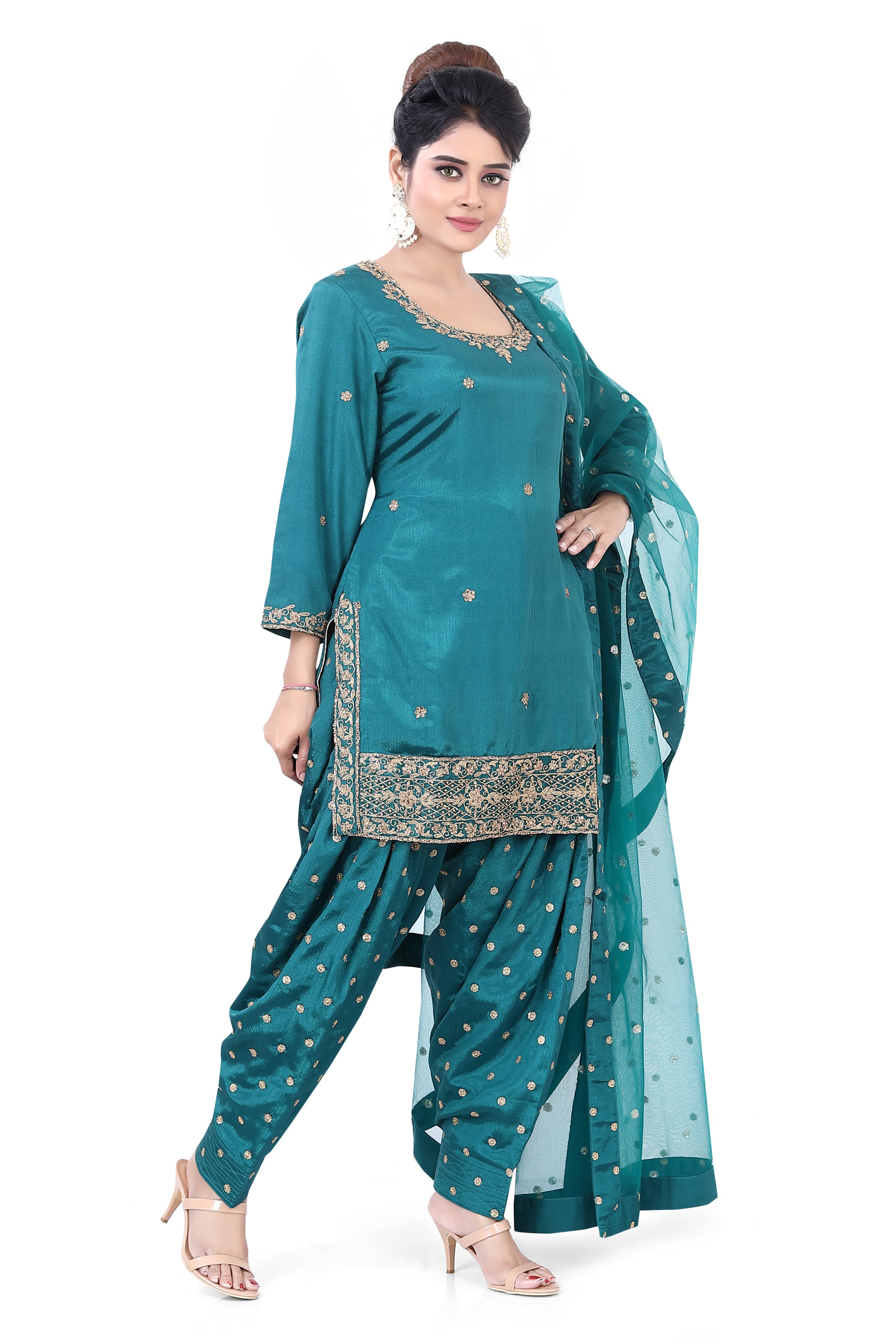 Bottle Green Colour Straight Chinon Dhoti Suit-SS-4006