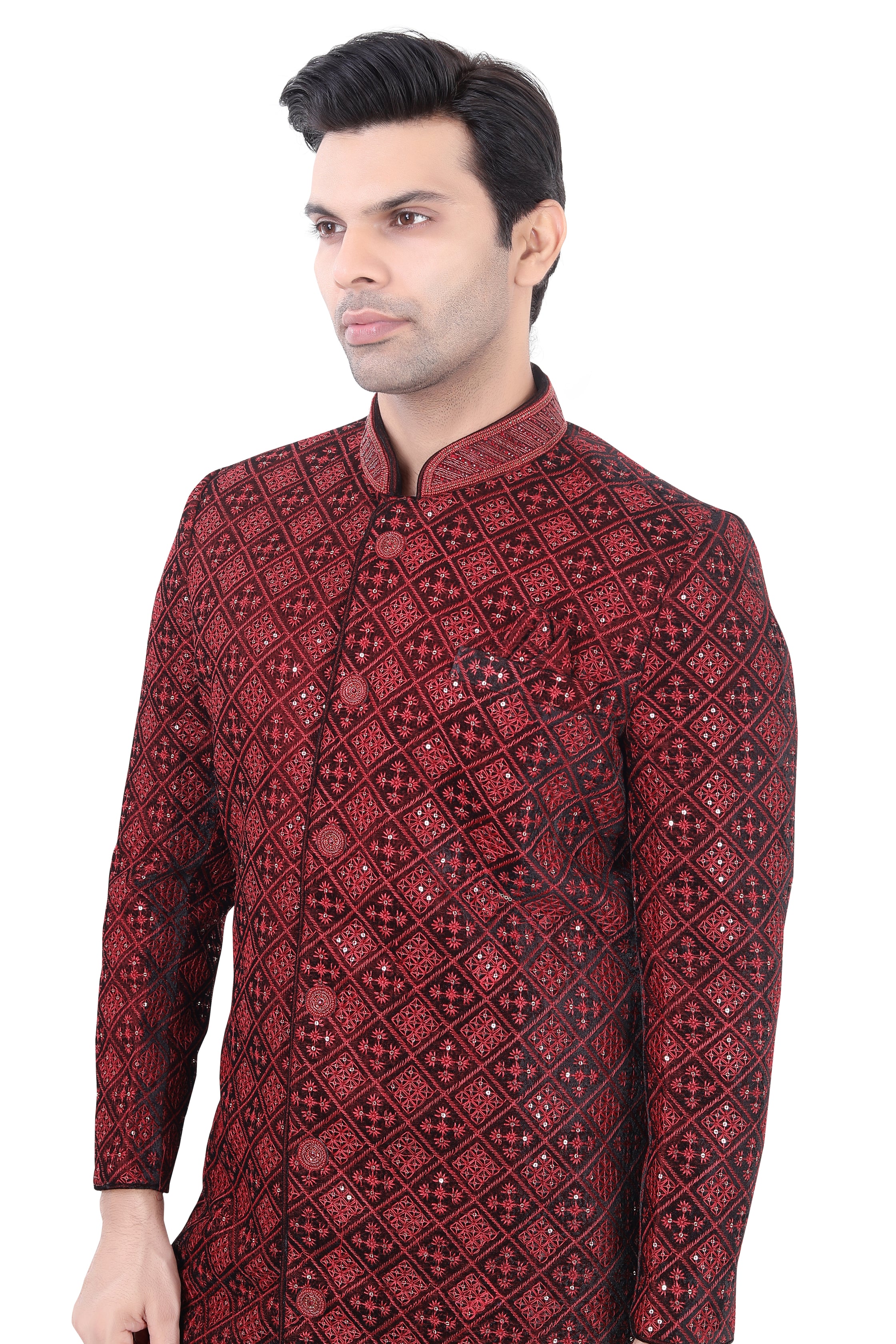 Maroon Velvet Sherwani - Premium Sherwani from Dapper Ethnic - Just $785! Shop now at Dulhan Exclusives