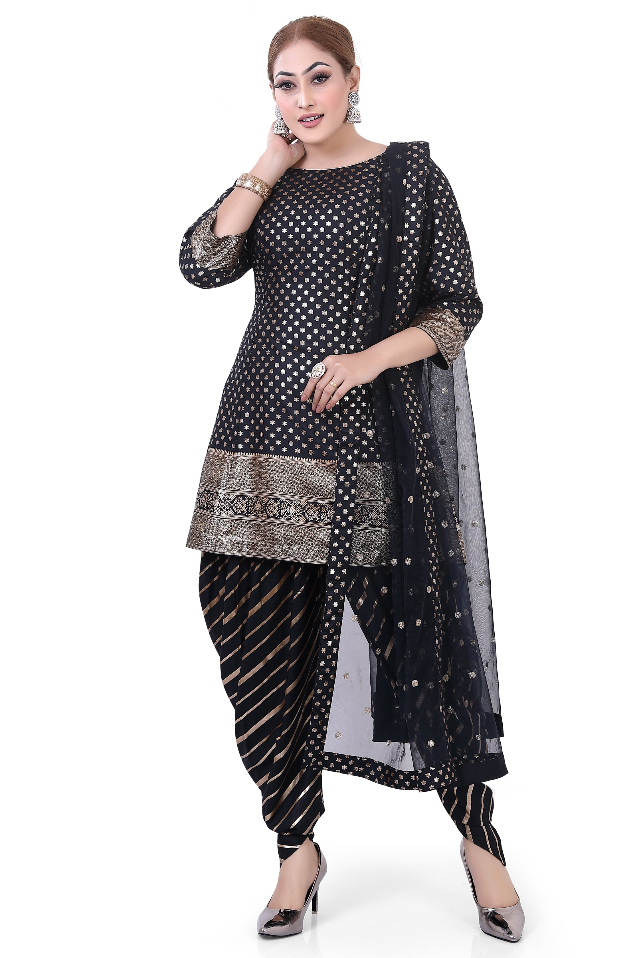 Black Foil Butti Dhoti Suit