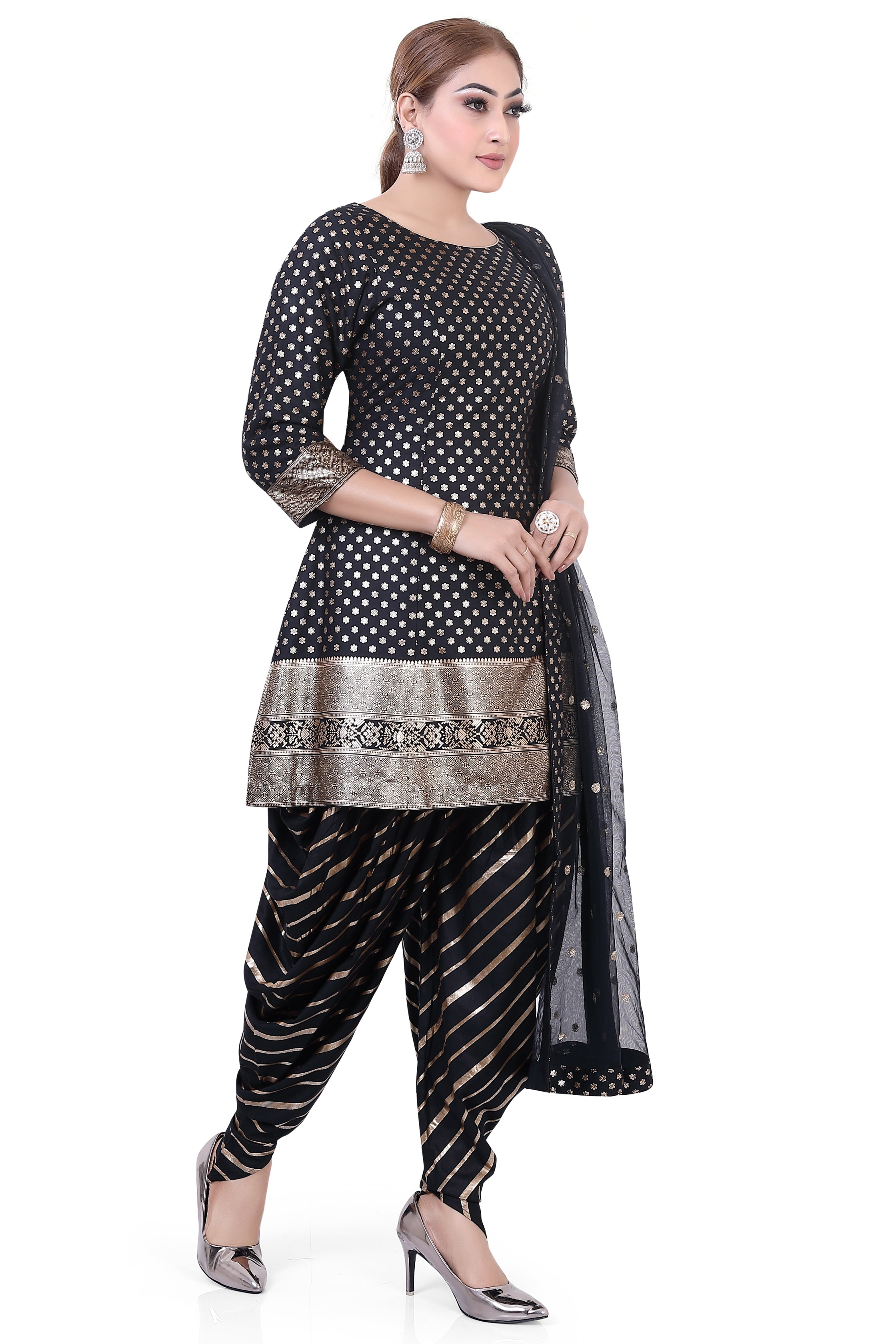 Black Foil Butti Dhoti Suit