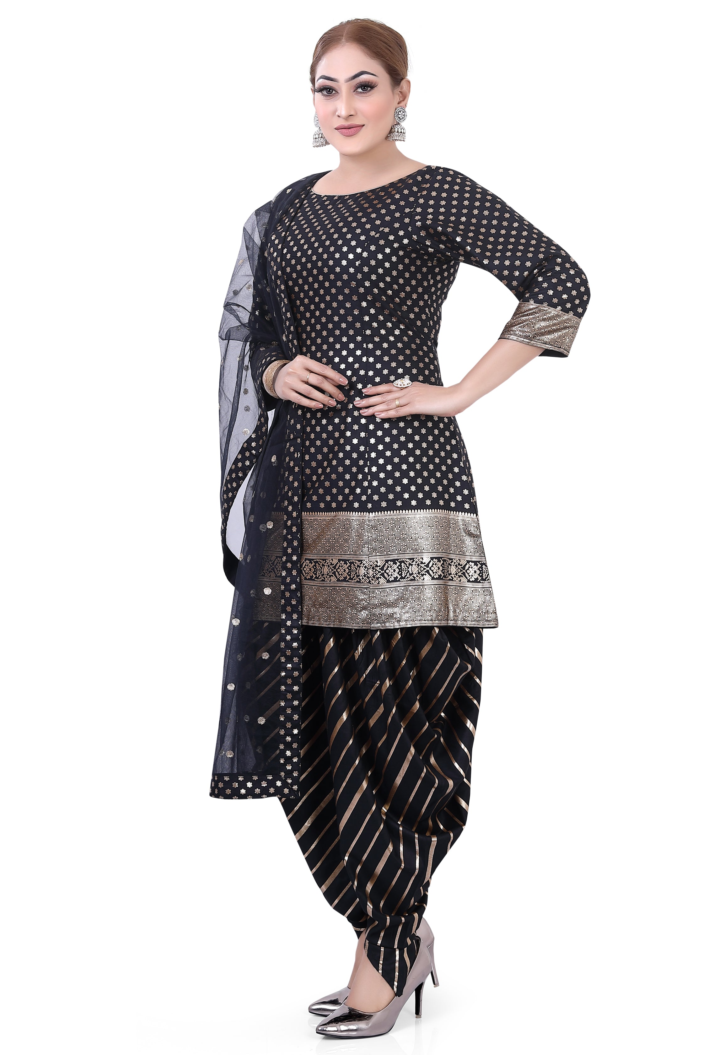 Black Foil Butti Dhoti Suit