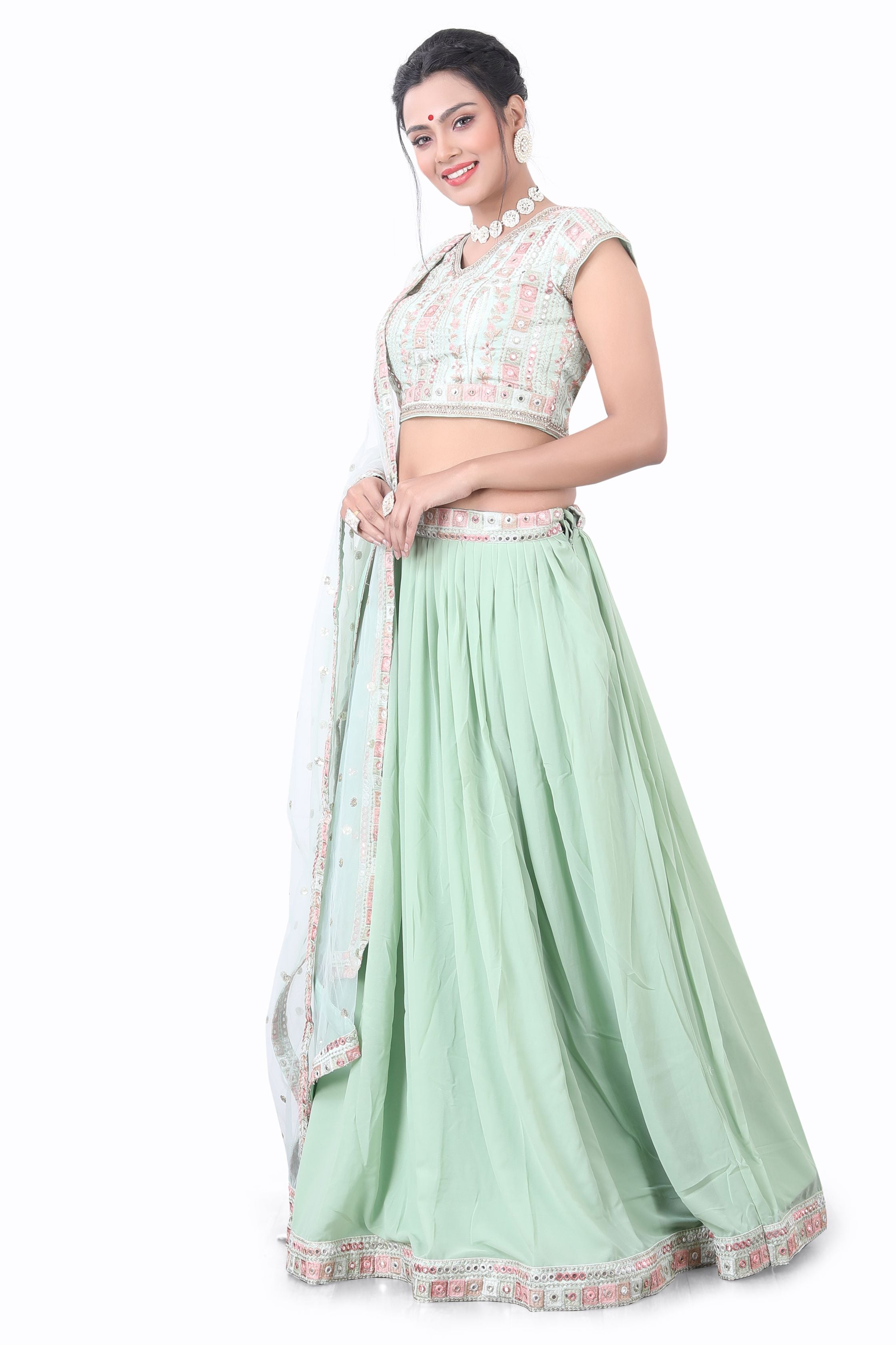 Mint Embroidered Lehenga Choli