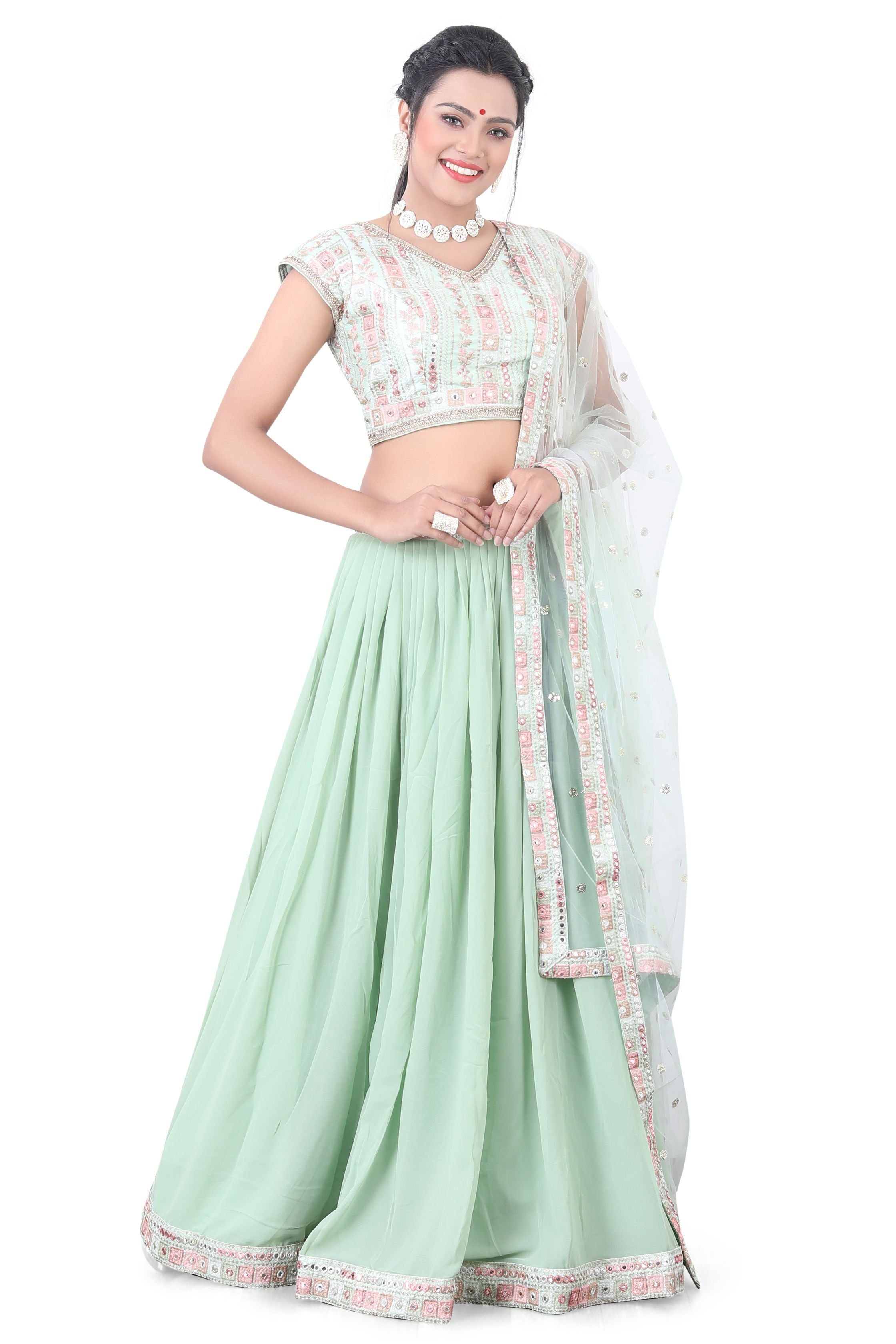 Mint Embroidered Lehenga Choli