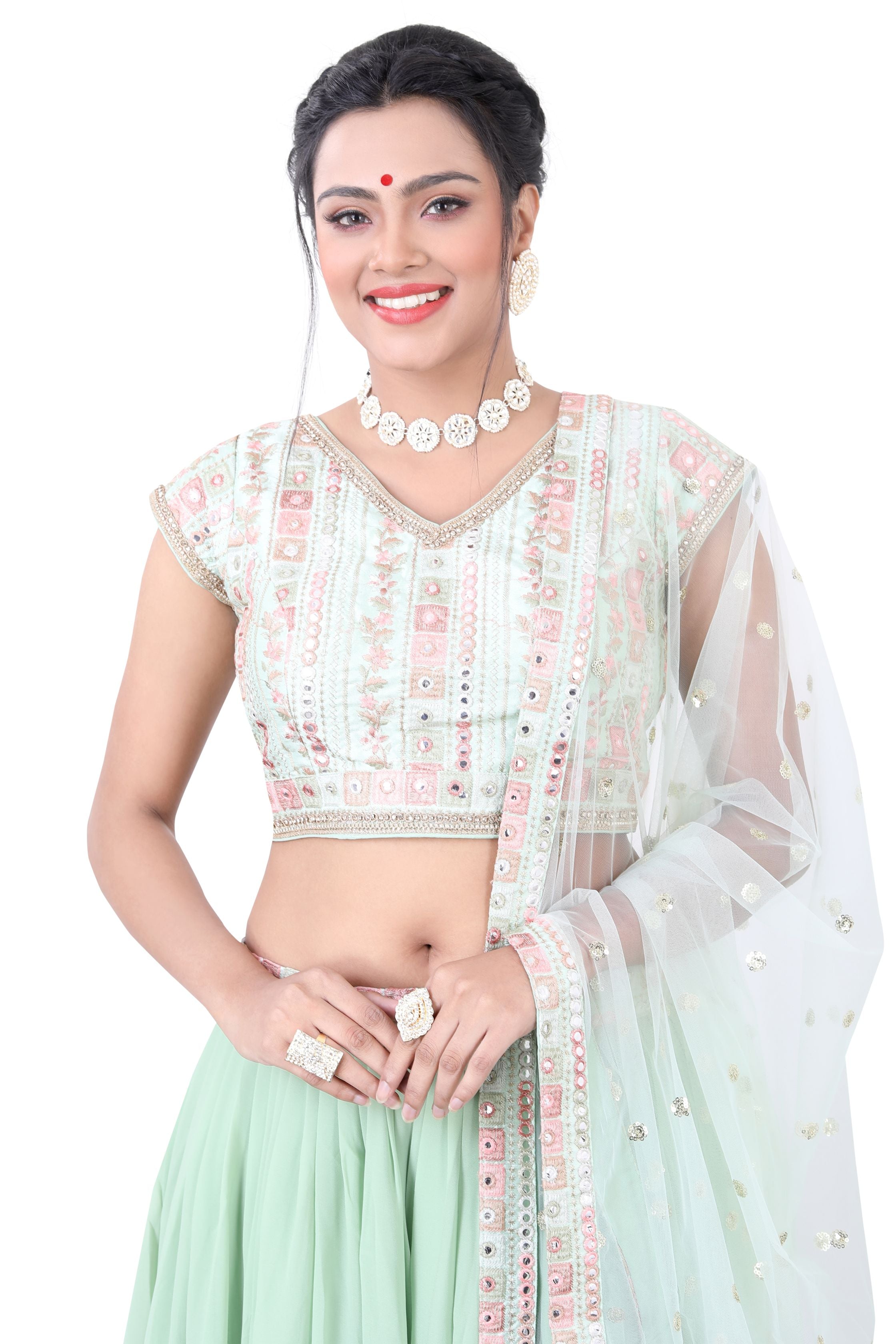 Mint Embroidered Lehenga Choli