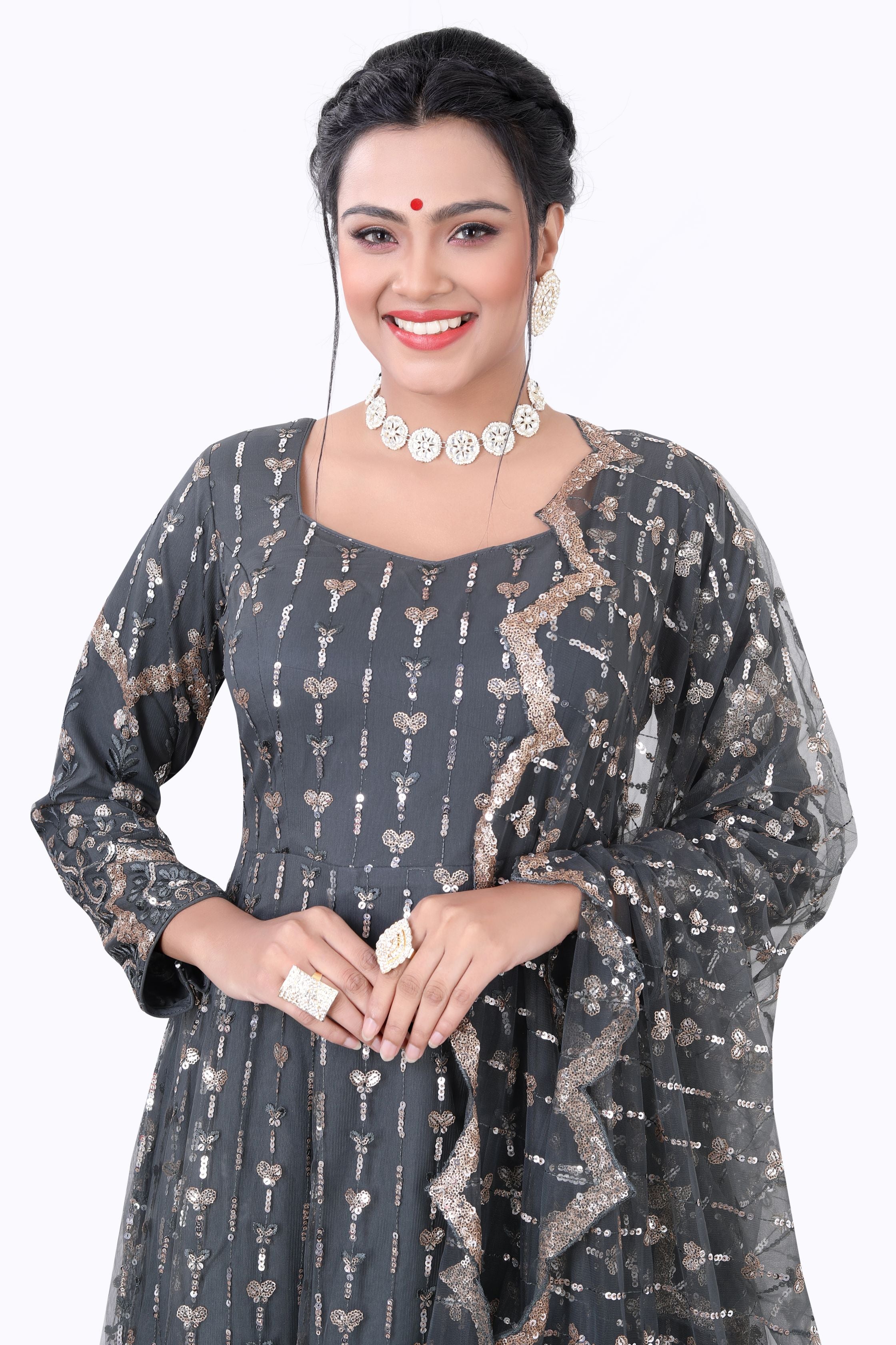 Mehendi Floor Length Anarkali Gown in Net ANS-5007