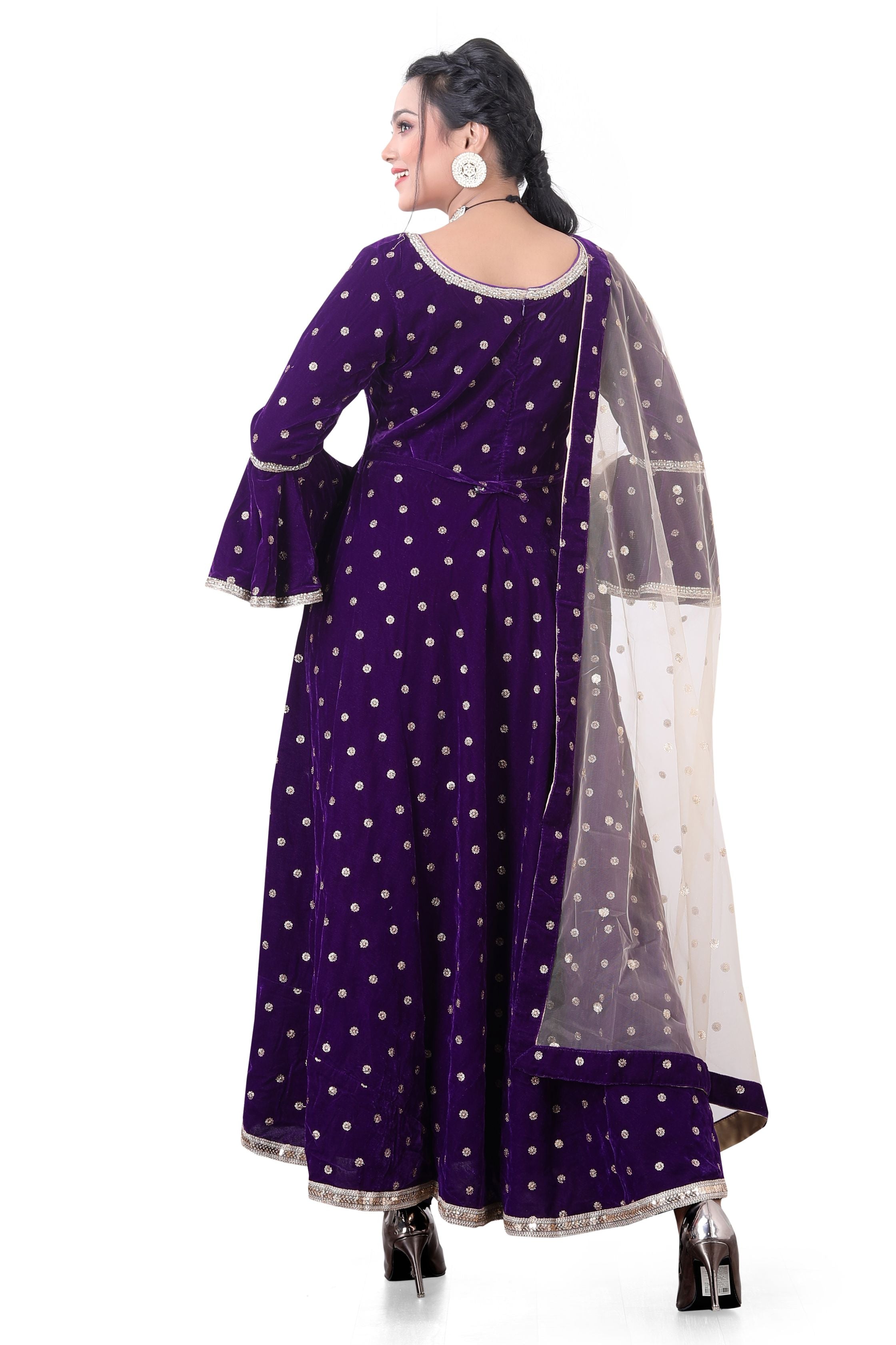 Purple Velvet Indowestern Gown - Premium Festive Wear from Dulhan Exclusives - Just $275! Shop now at Dulhan Exclusives