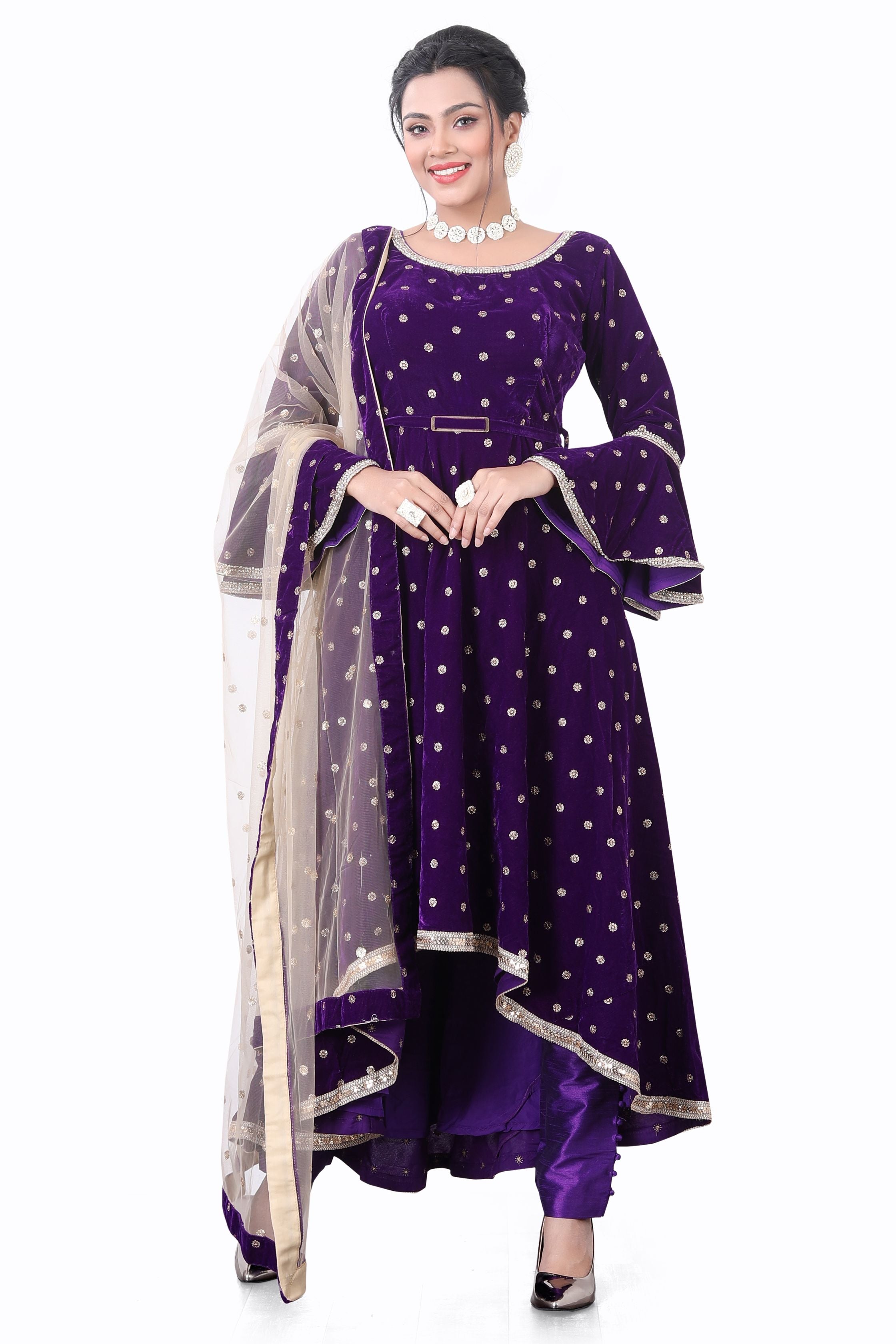 Purple Velvet Indowestern Gown - Premium Festive Wear from Dulhan Exclusives - Just $275! Shop now at Dulhan Exclusives