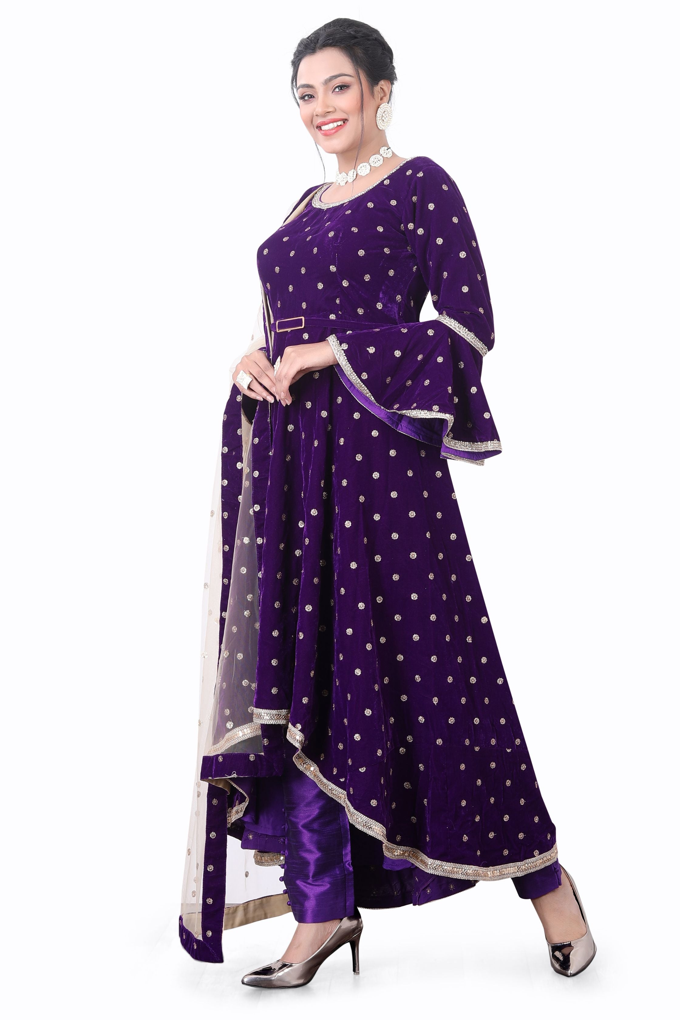 Purple Velvet Indowestern Gown