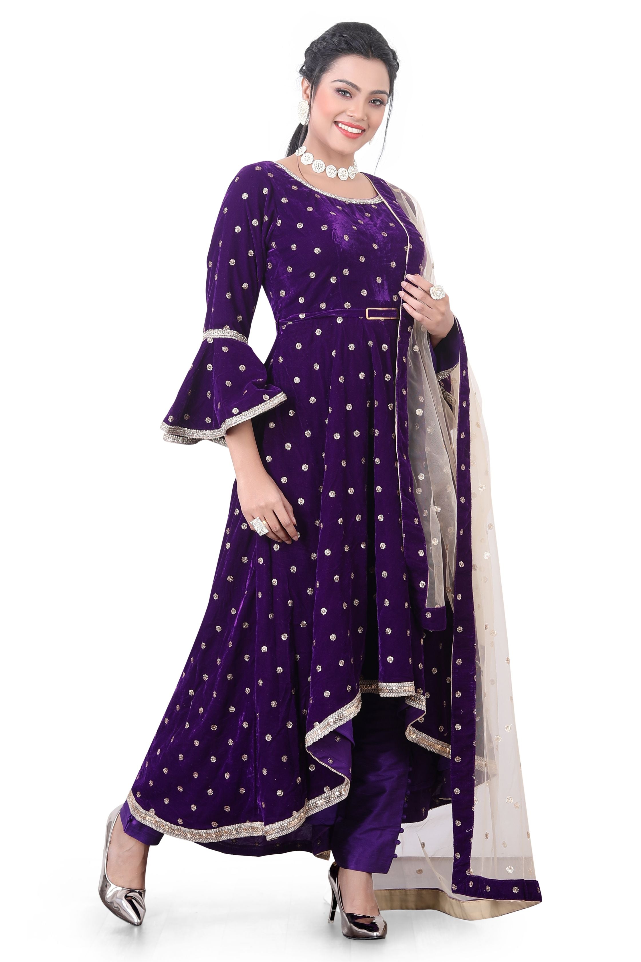 Purple Velvet Indowestern Gown