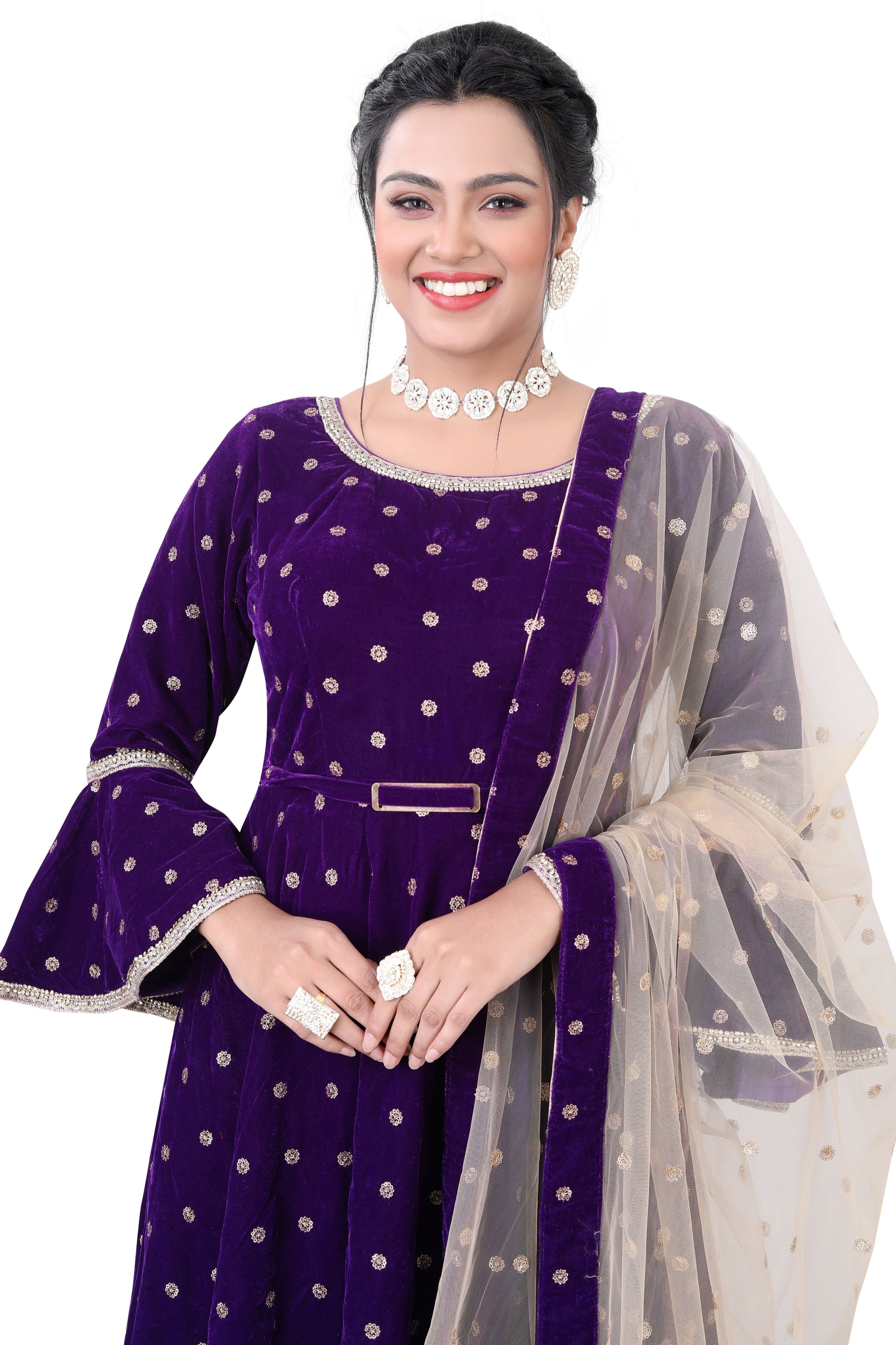 Purple Velvet Indowestern Gown