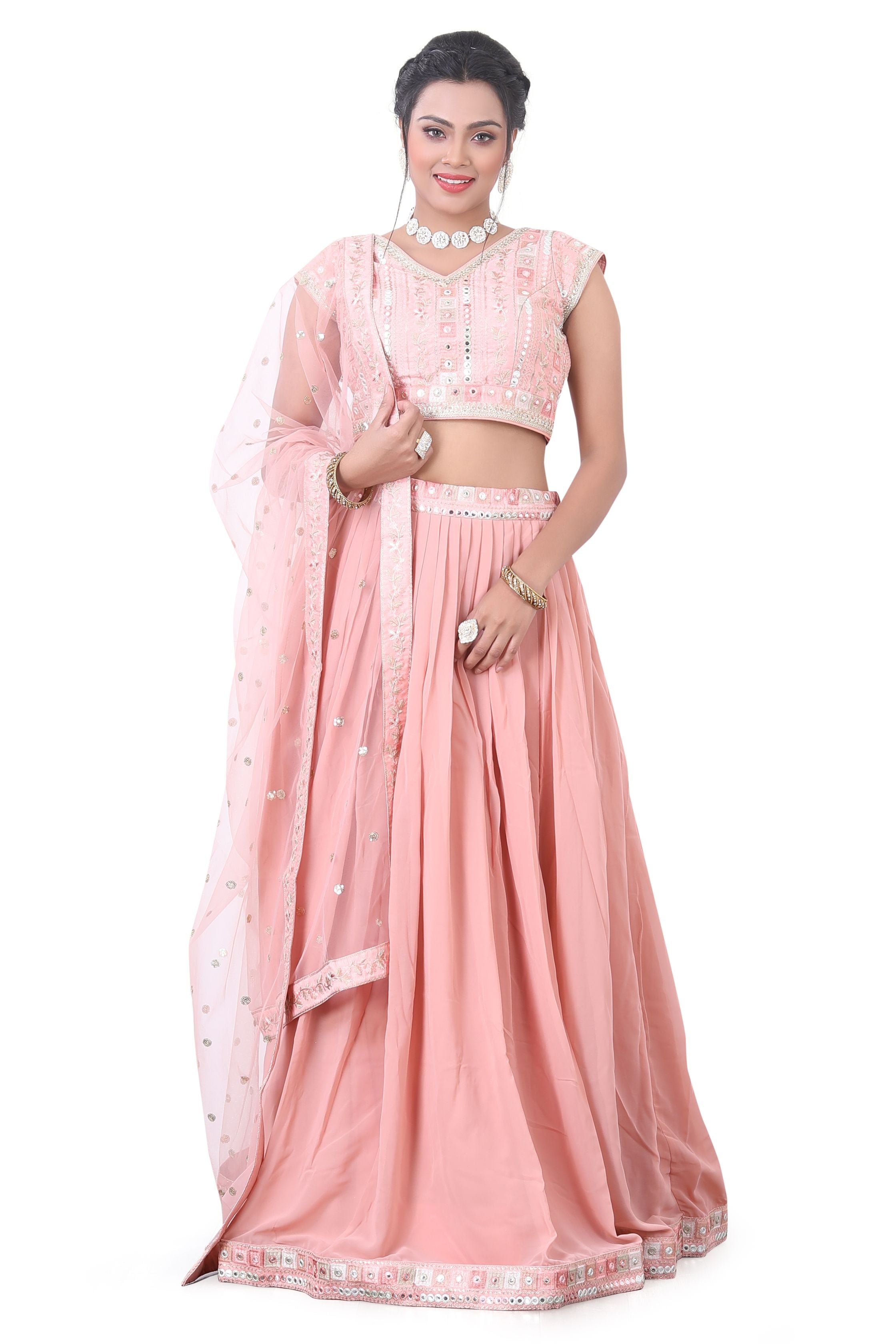 Peach Embroidered Lehenga Choli