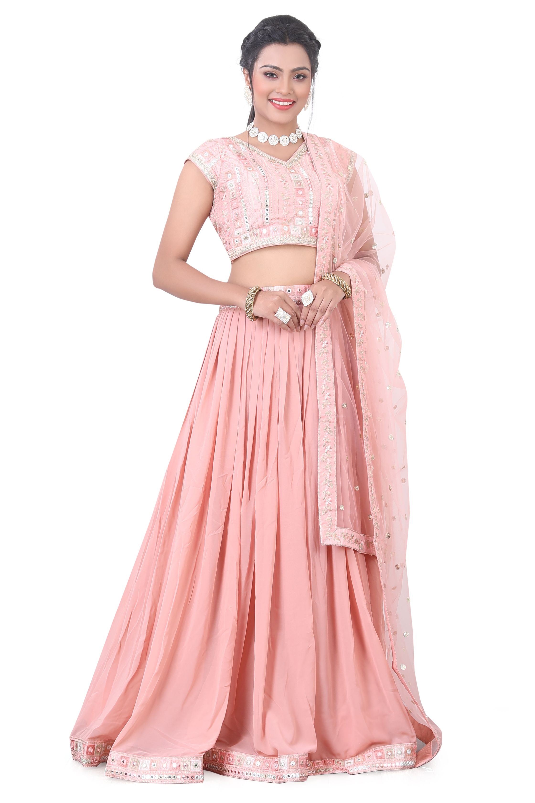 Peach Embroidered Lehenga Choli