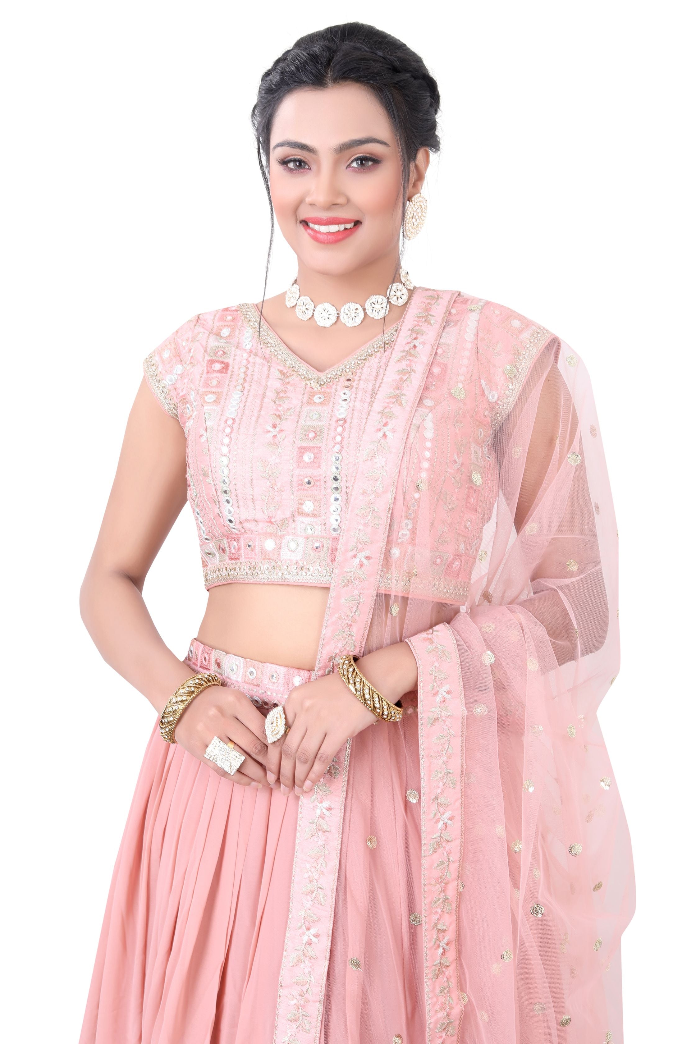 Peach Embroidered Lehenga Choli