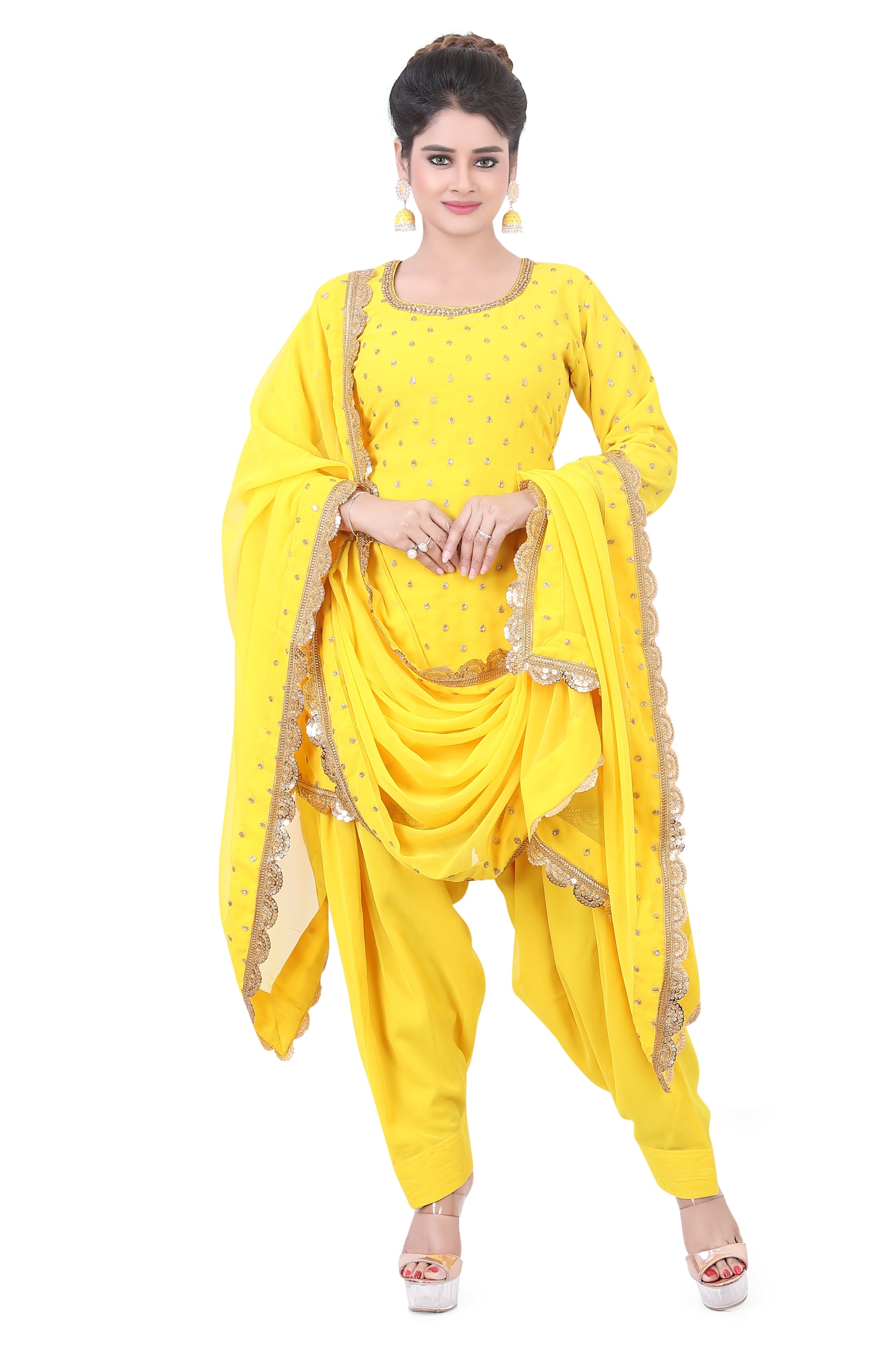 Yellow Straight Georgette Dhoti Suit