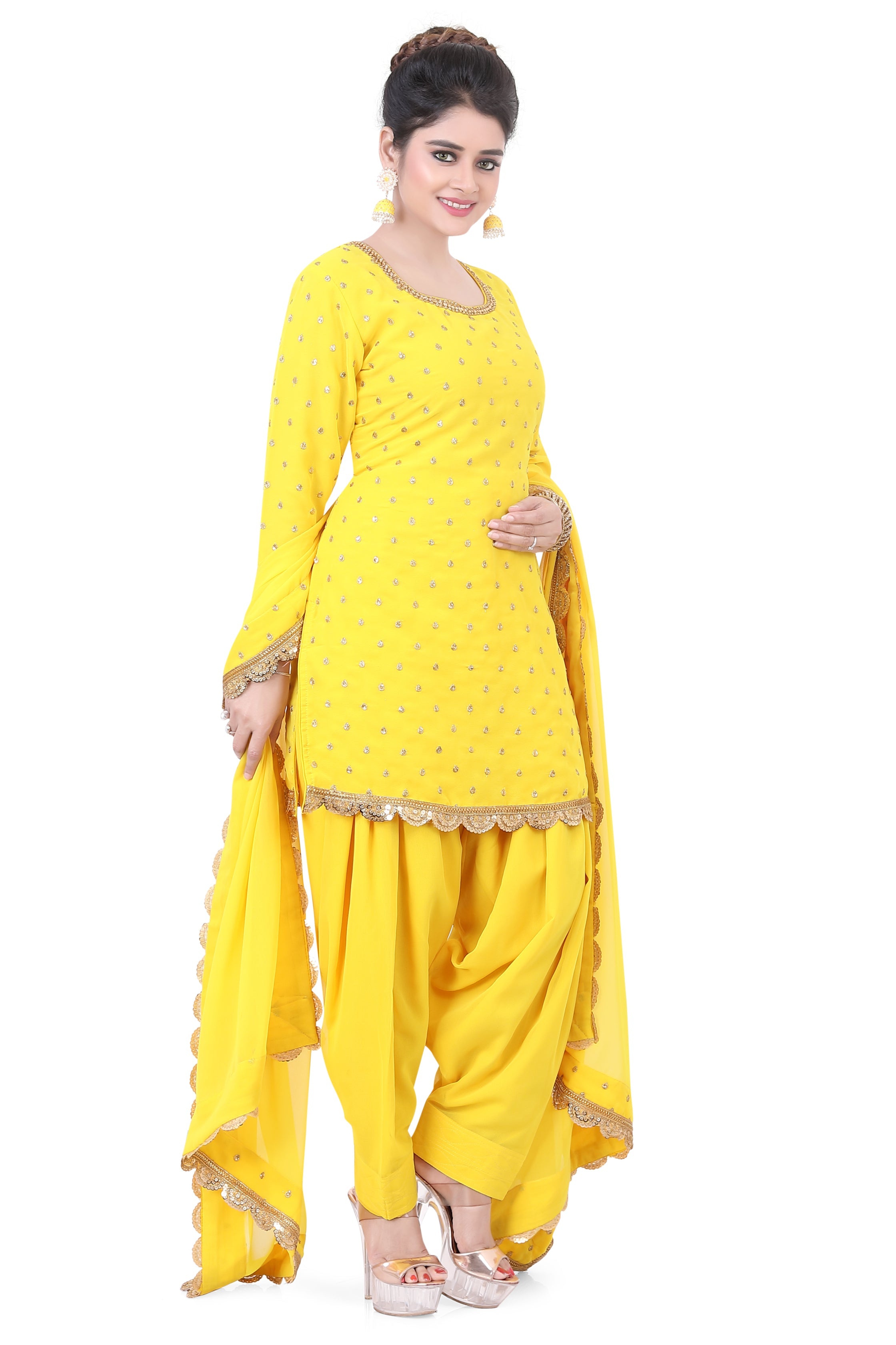 Yellow Georgette Dhoti Suit