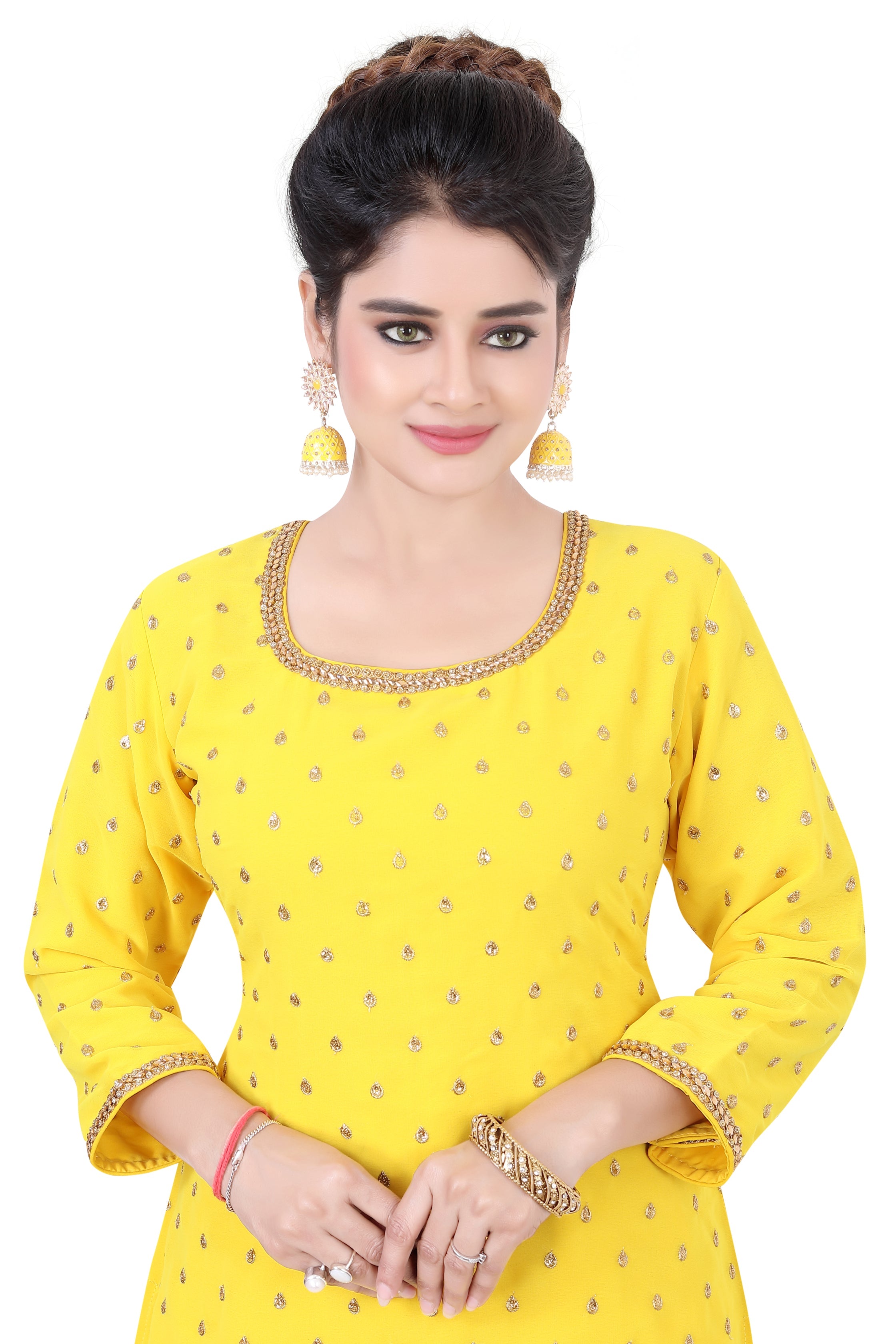 Yellow Straight Georgette Dhoti Suit