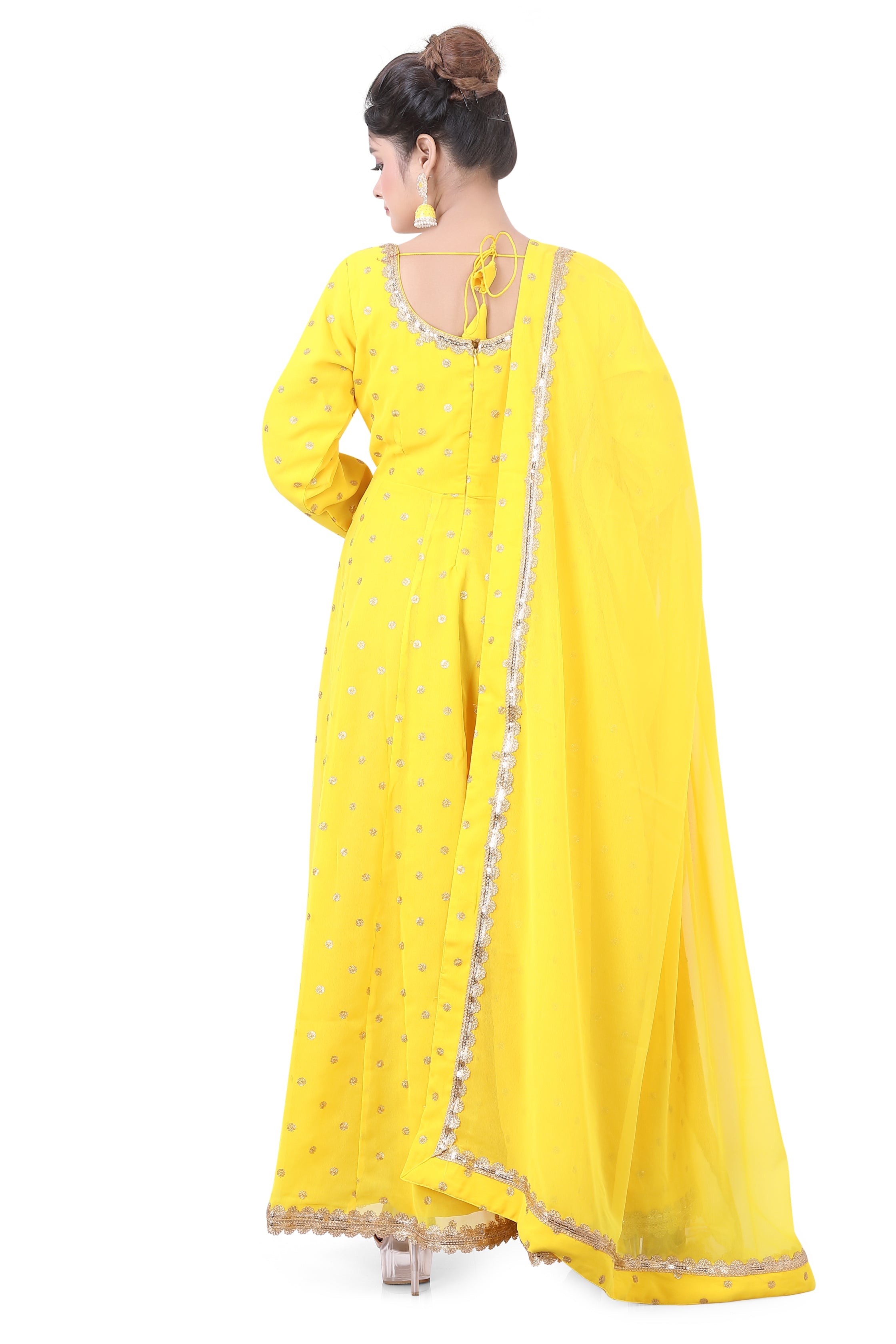 Yellow Georgette Anarkali Dress - Premium Festive Wear from Dulhan Exclusives - Just $195! Shop now at Dulhan Exclusives