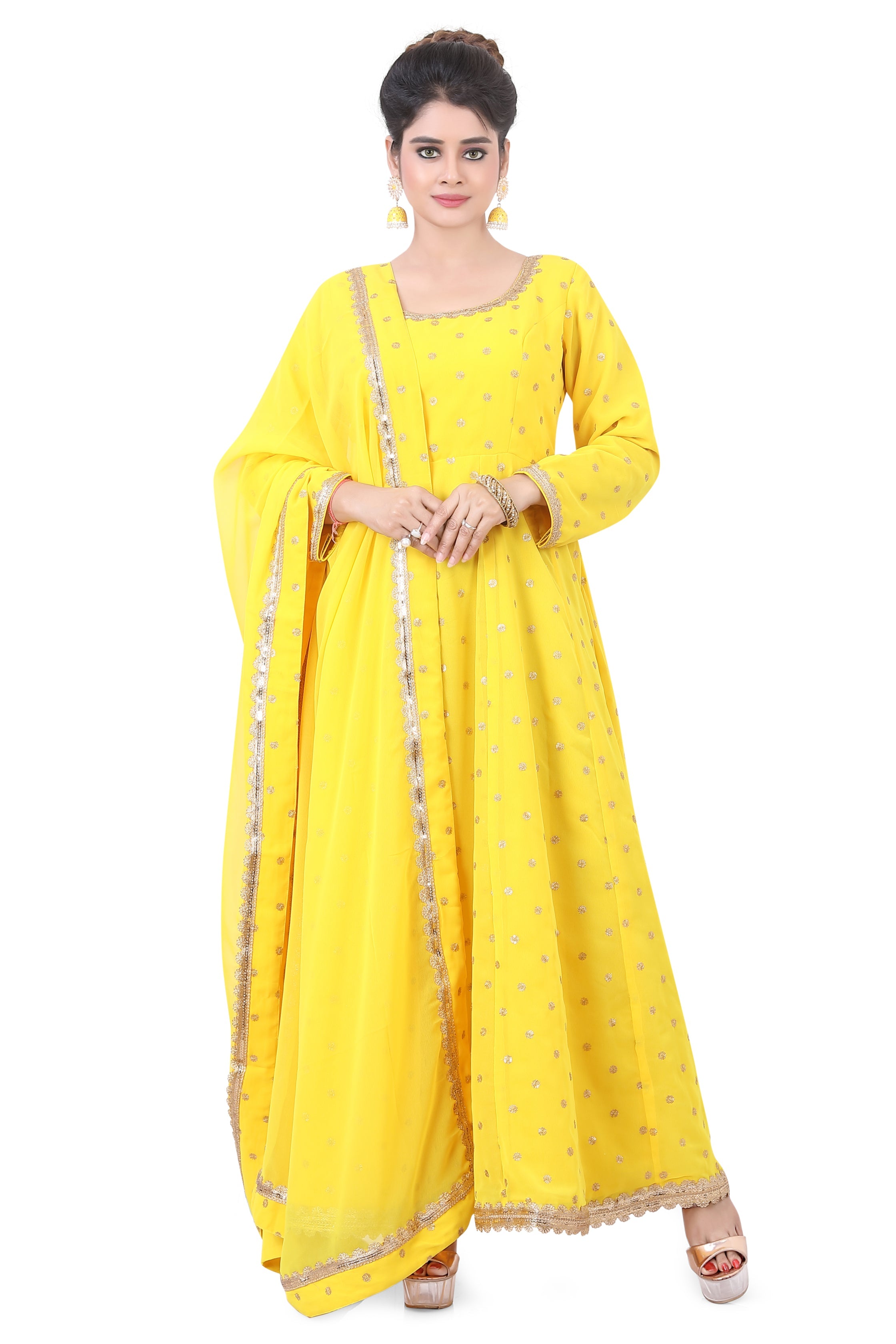 Yellow Georgette Anarkali Dress - Premium Festive Wear from Dulhan Exclusives - Just $195! Shop now at Dulhan Exclusives
