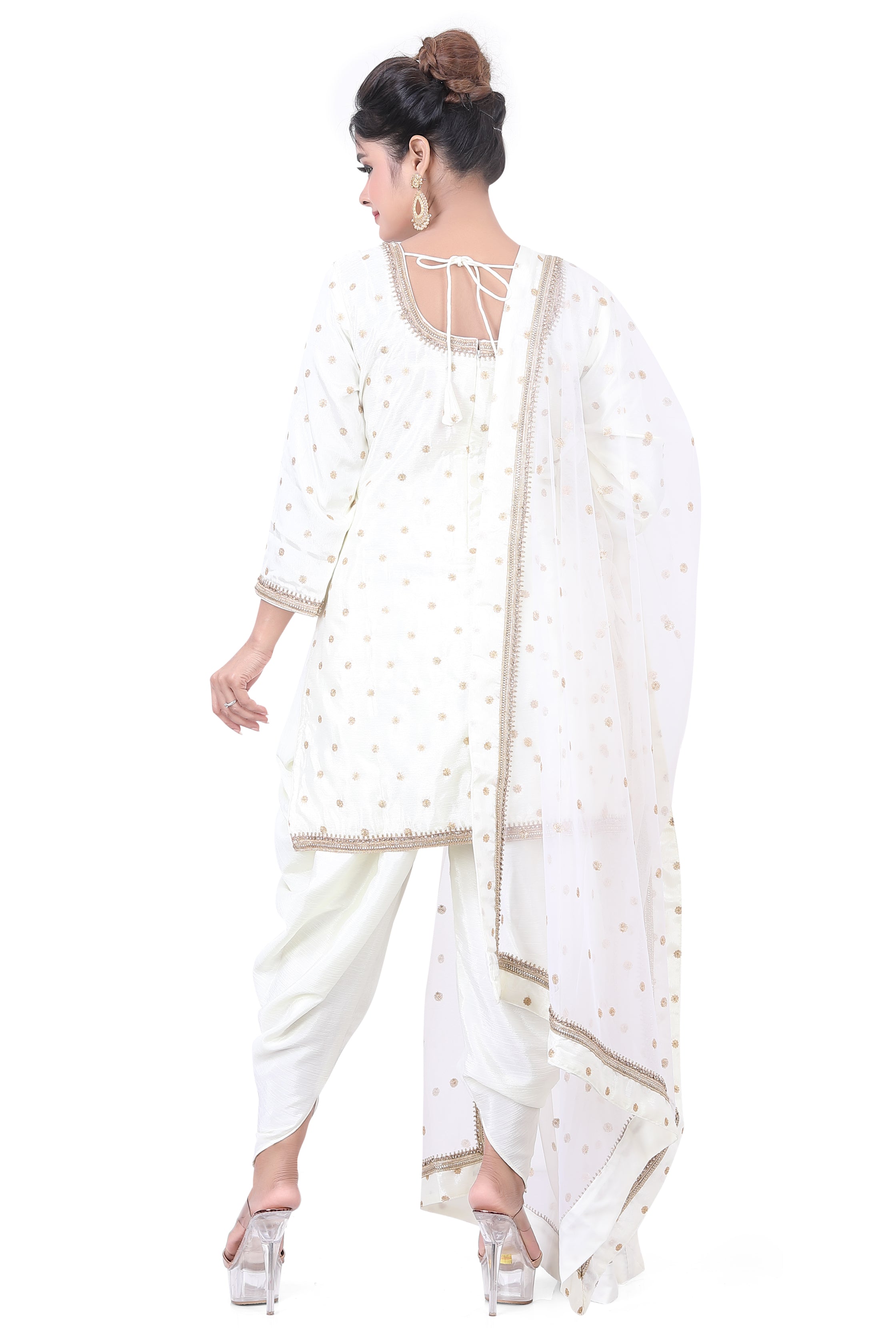 Cream Chinon Dhoti Suit