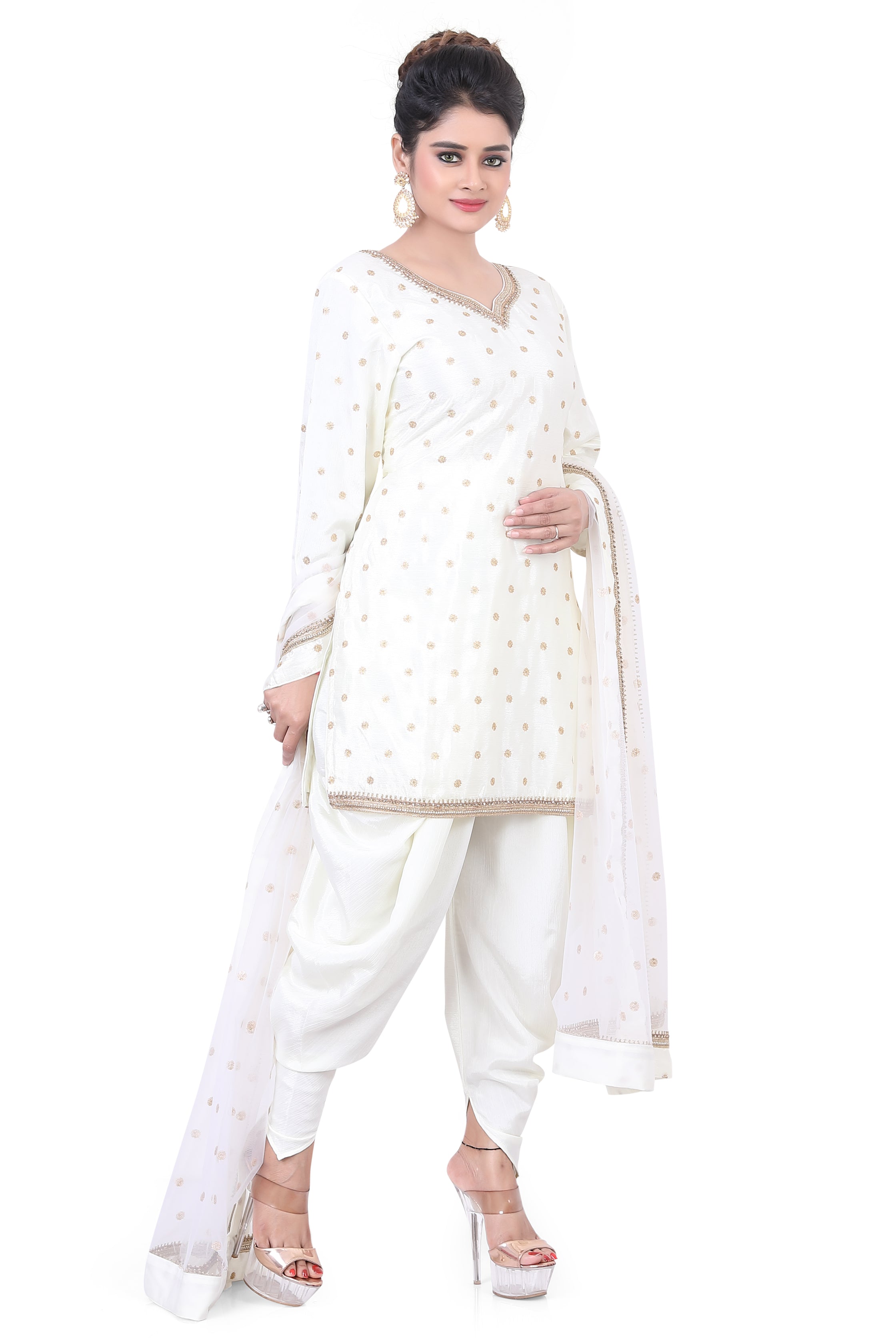 Cream Chinon Dhoti Suit