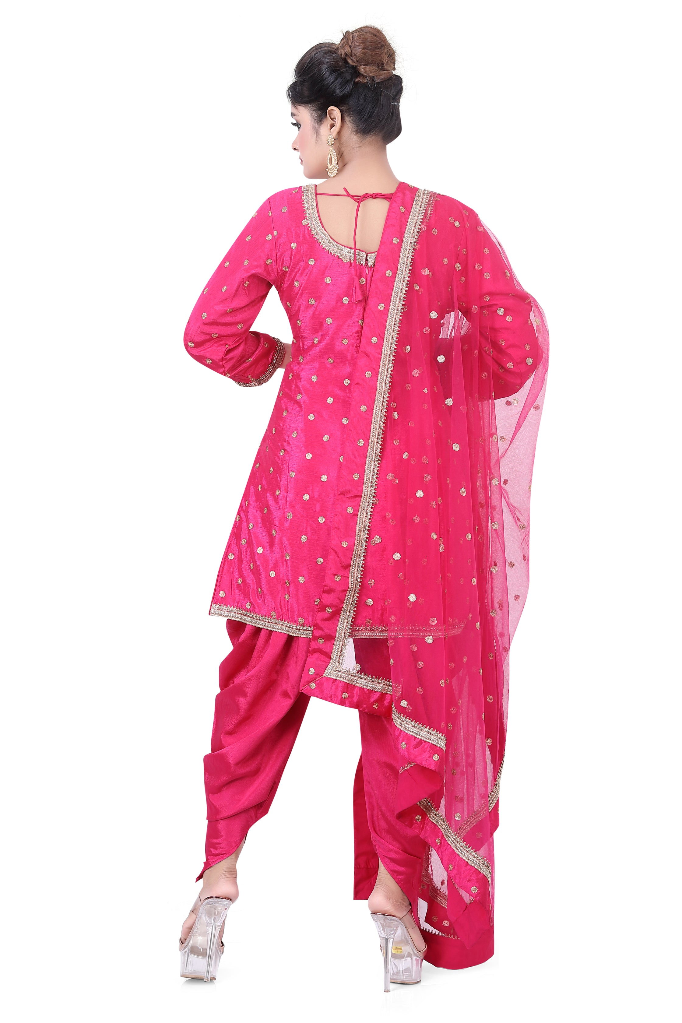 Pink Chinon Dhoti Suit