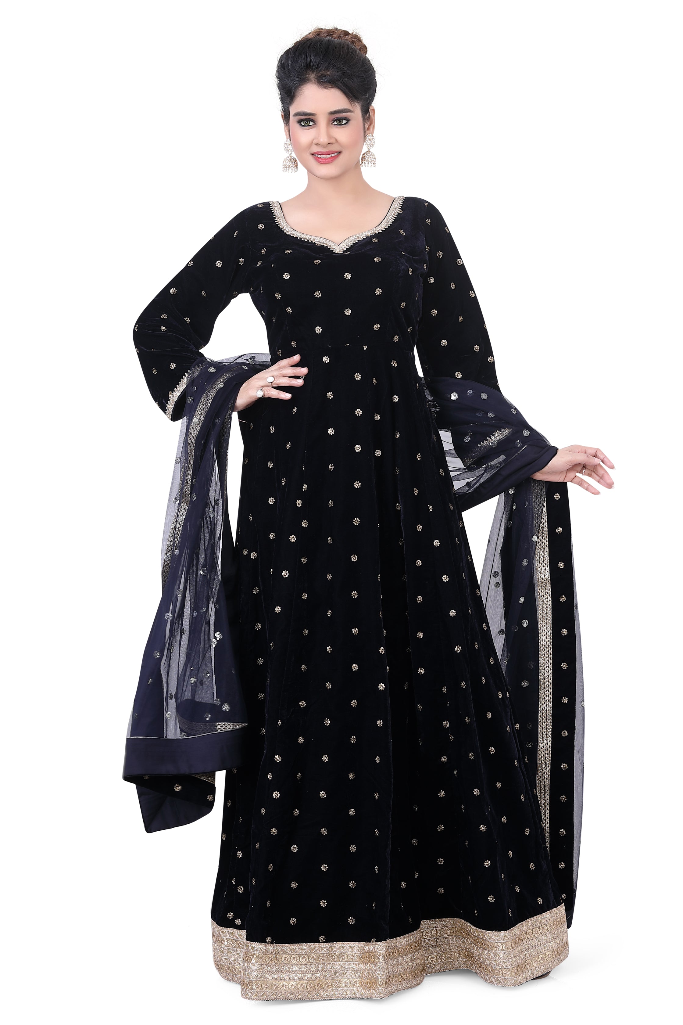 Navy Blue Velvet Anarkali