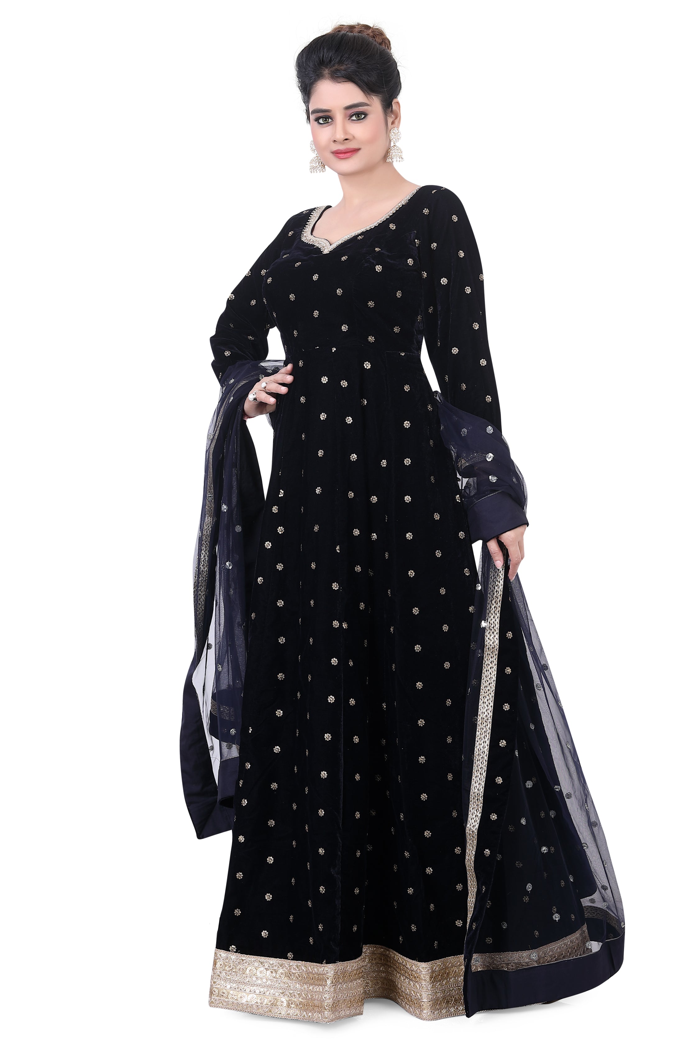 Navy Blue Velvet Anarkali