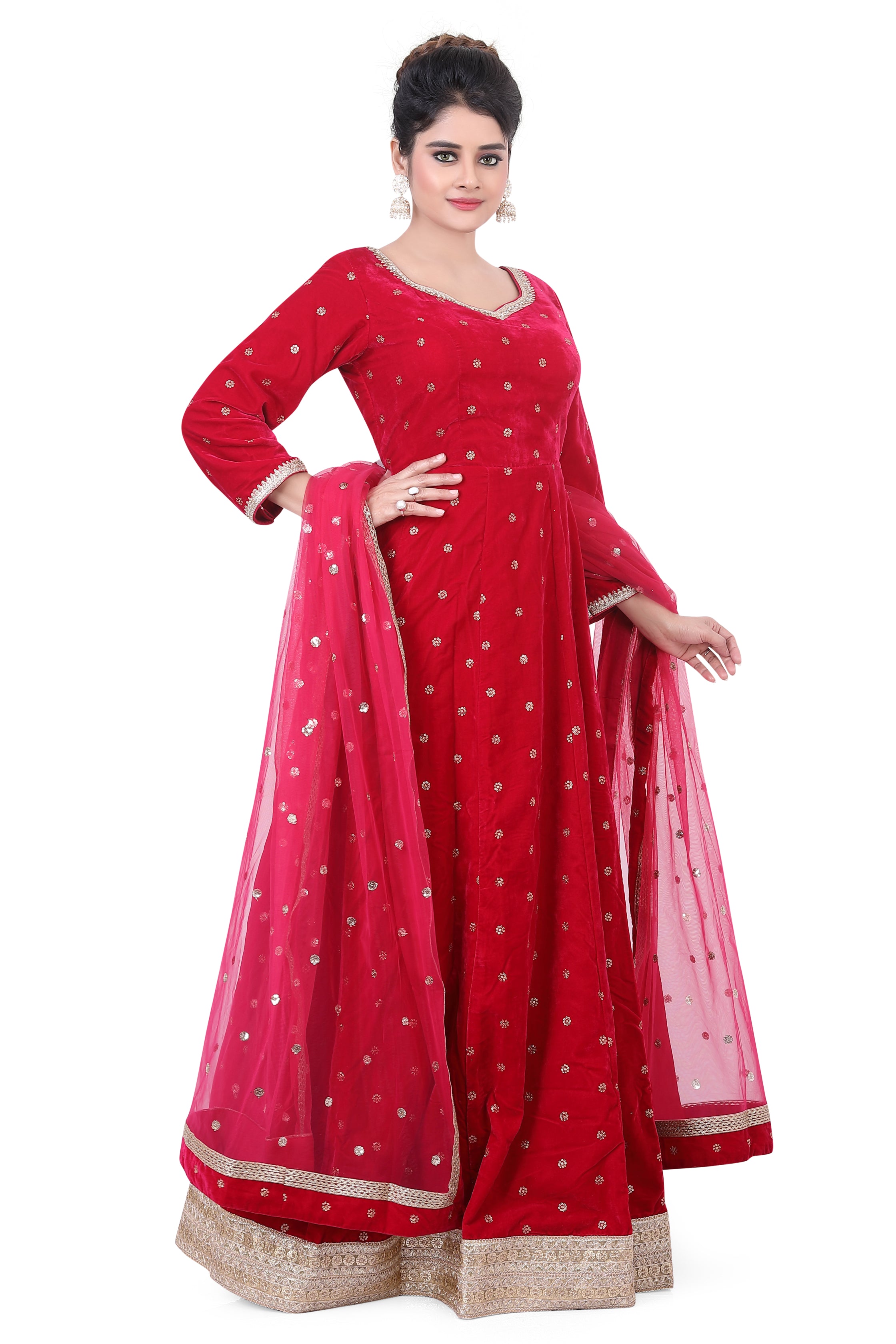 Hot Pink Velvet Anarkali