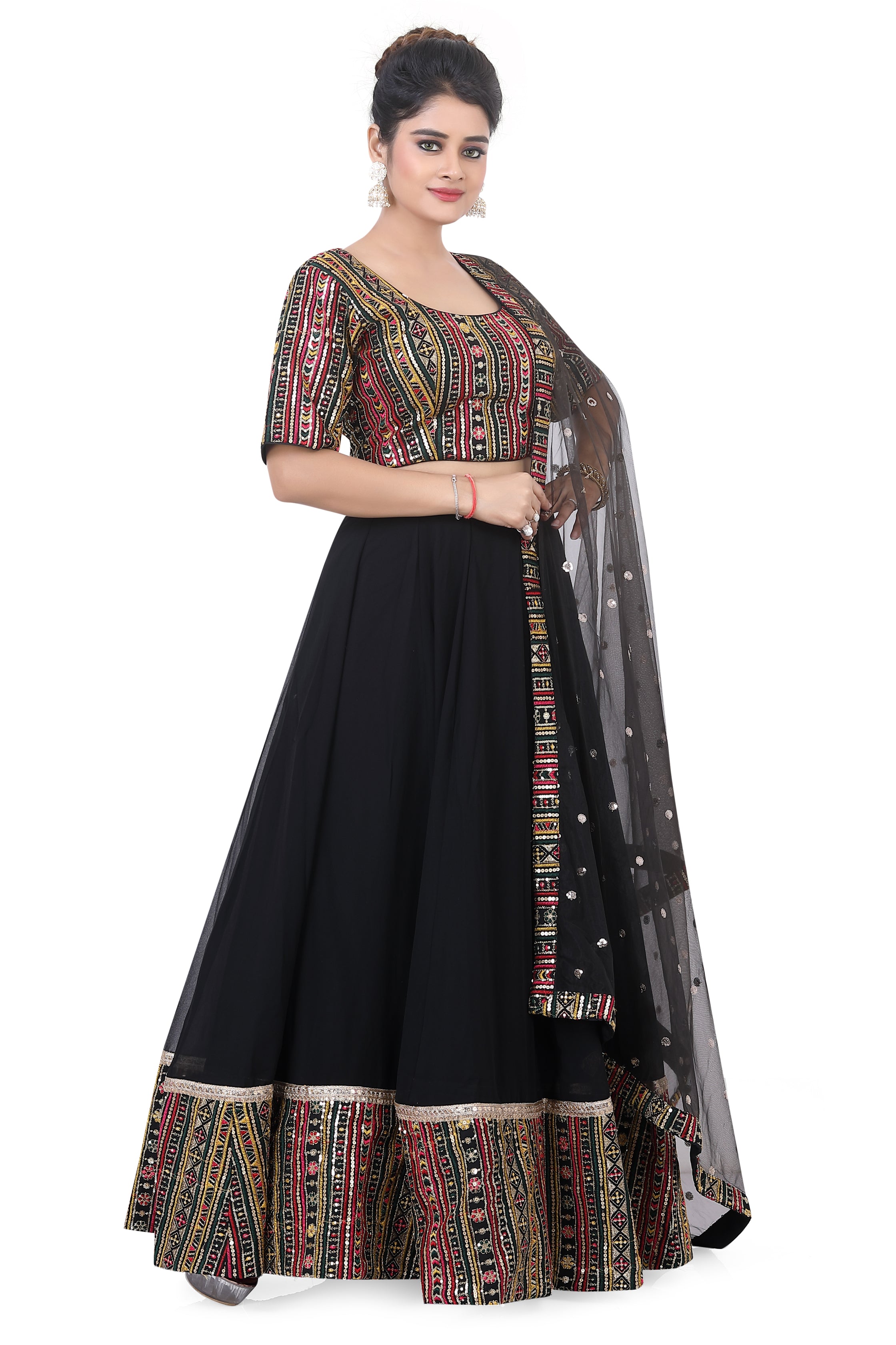 Black Multithread Lehenga Choli - Premium Partywear Lehenga from Dulhan Exclusives - Just $295! Shop now at Dulhan Exclusives