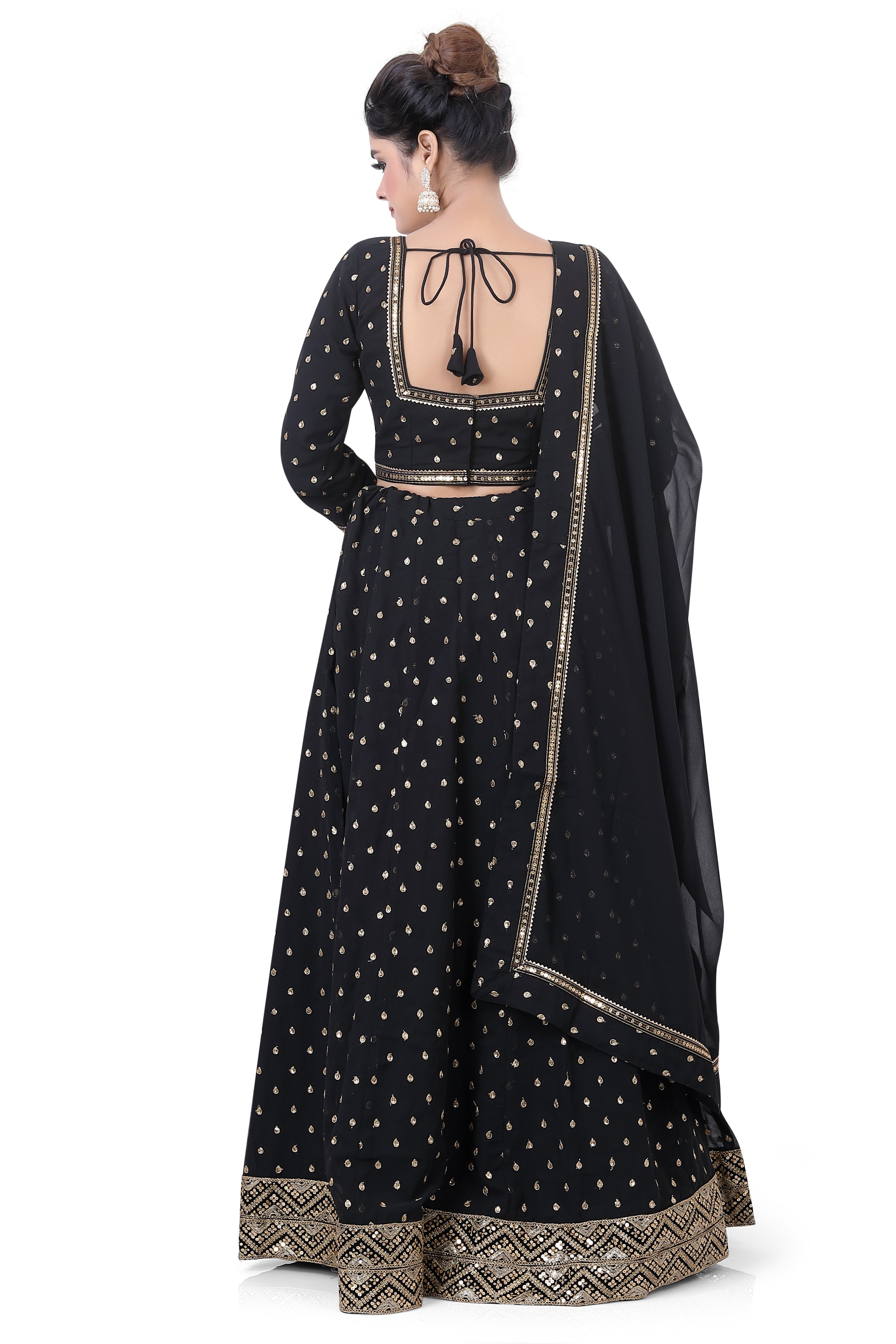 Black Georgette Partywear Embroidered Lehenga Choli -LC3045