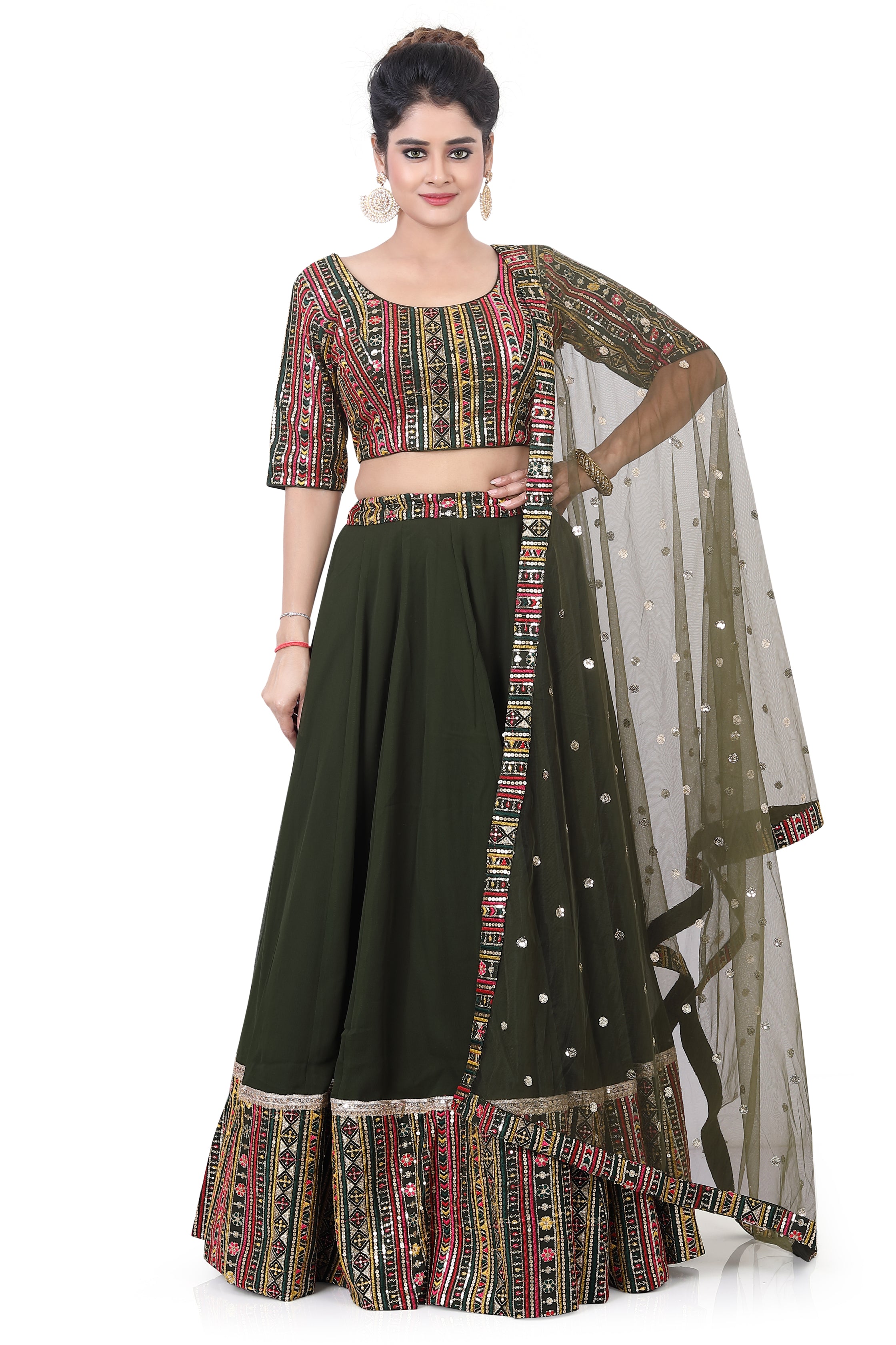 Bottle Green Multithread Lehenga Choli